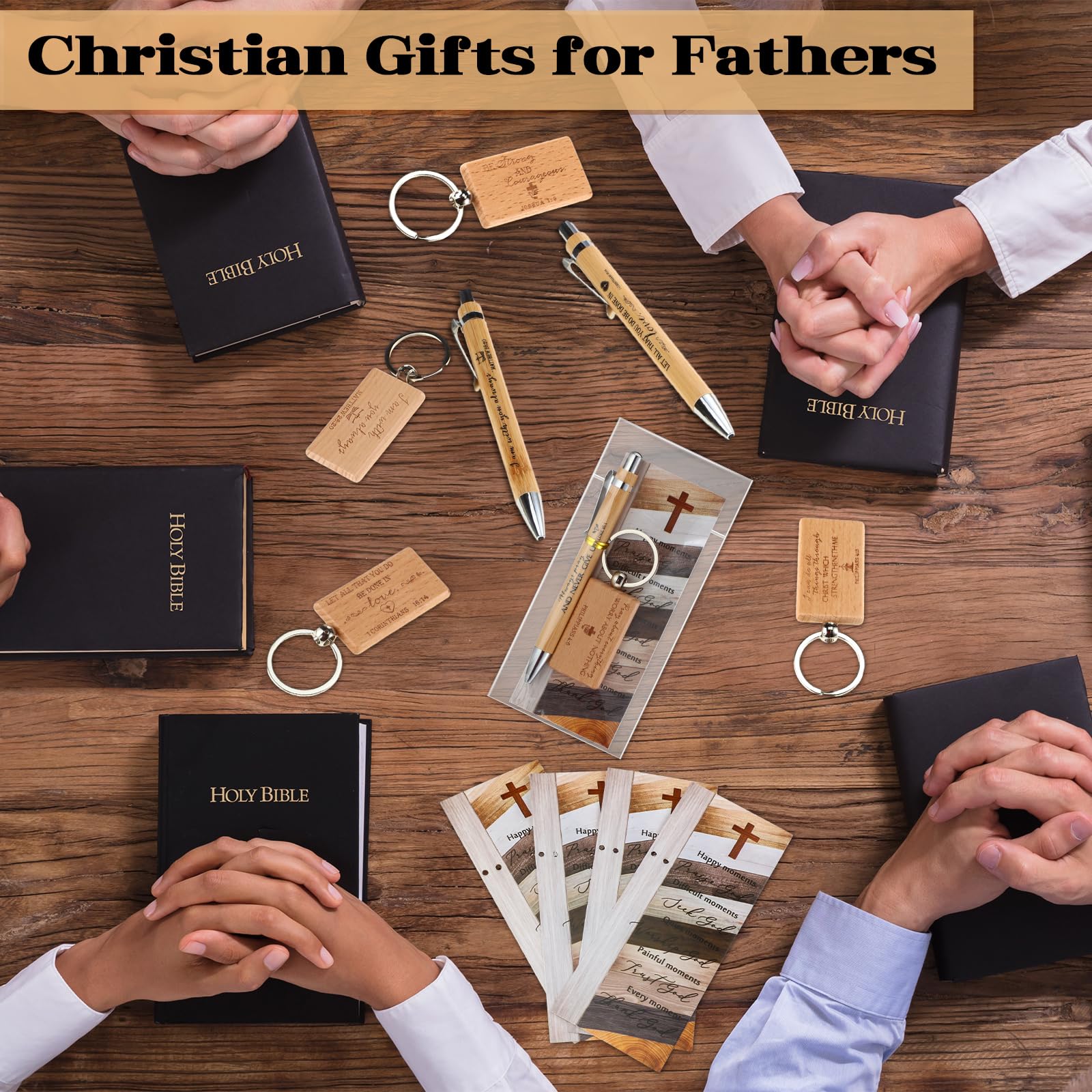 Spakon 60 Sets christliche Geschenke Bulk-Bibelvers Bambus-Stifte Gebet religiöse Lesezeichen inspirierende Holzskriptur Schlüsselanhänger Erstkommunion biblische Geschenke für Männer Frauen Mutter