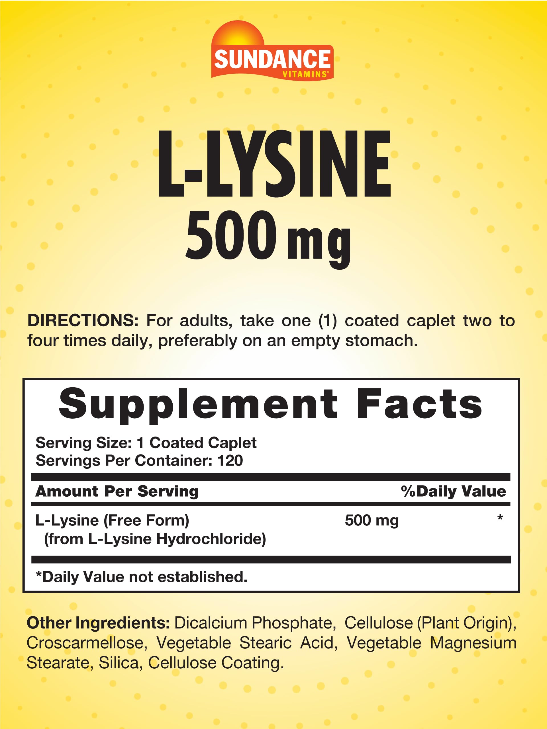Sundance L-Lysine 500mg | 120 Caplets | Free Form Amino Acid — Amazon image 2