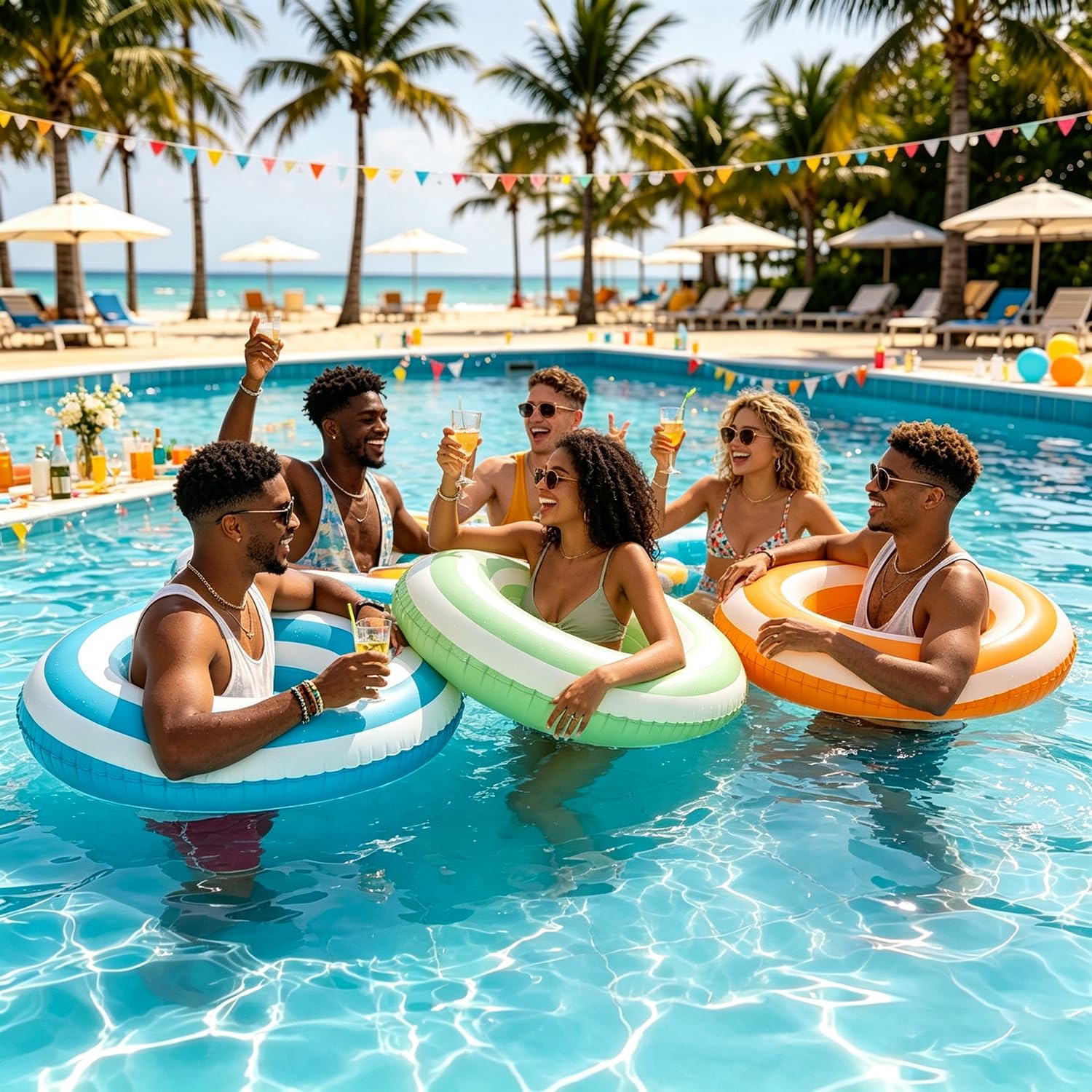 3PCS 40" Huawaii Floats for Adults Rings Lollipop Striped Pool Float Large Swim Ring for Adults,40Inch Striped Teens Adult Inner Tubes Summer Beach Laua Bachelorette Party