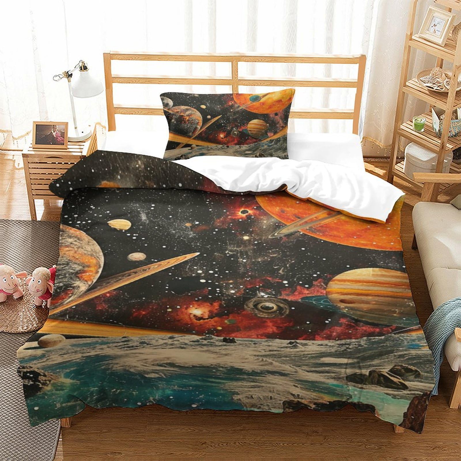 Housse de couette Galaxie 135x200 fermeture éclair parure de lit 3D microfibre anti-plis