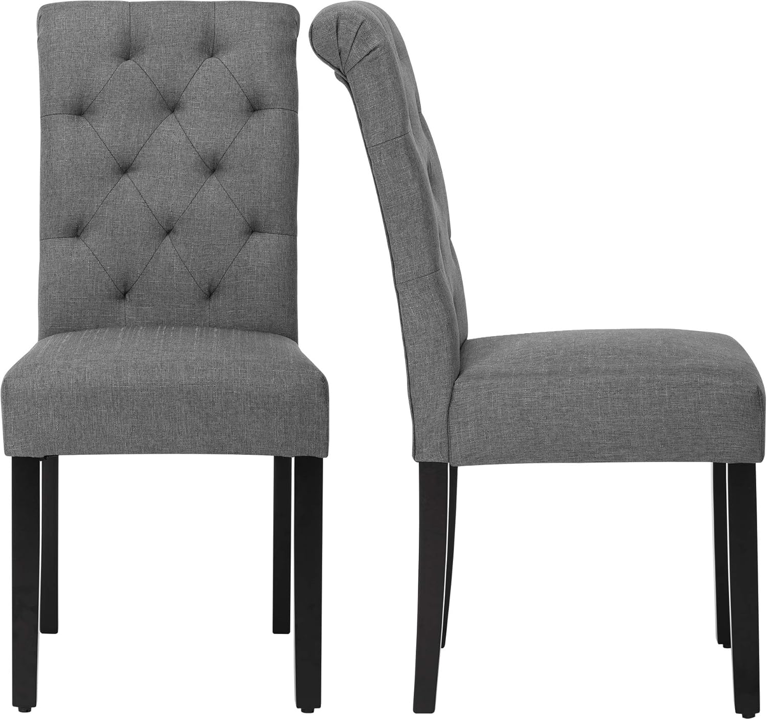 LSSBOUGHT Set of 2 Fabric Upholstered Dining Chair with Solid Wooden Legs (Gray