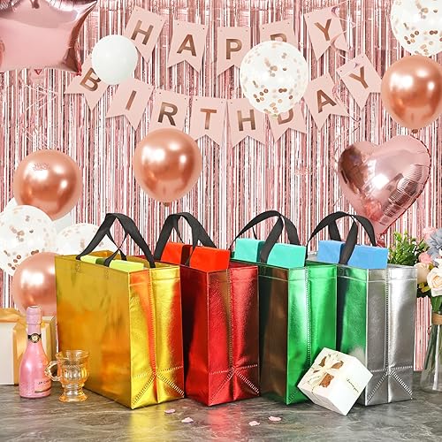 Miniatura 4 de Moretoes 16 bolsas de regalo grandes con asas, coloridas bolsas de regalo, bolsas de regalo a granel para cumpleaños, fiestas, compras y eventos (13
