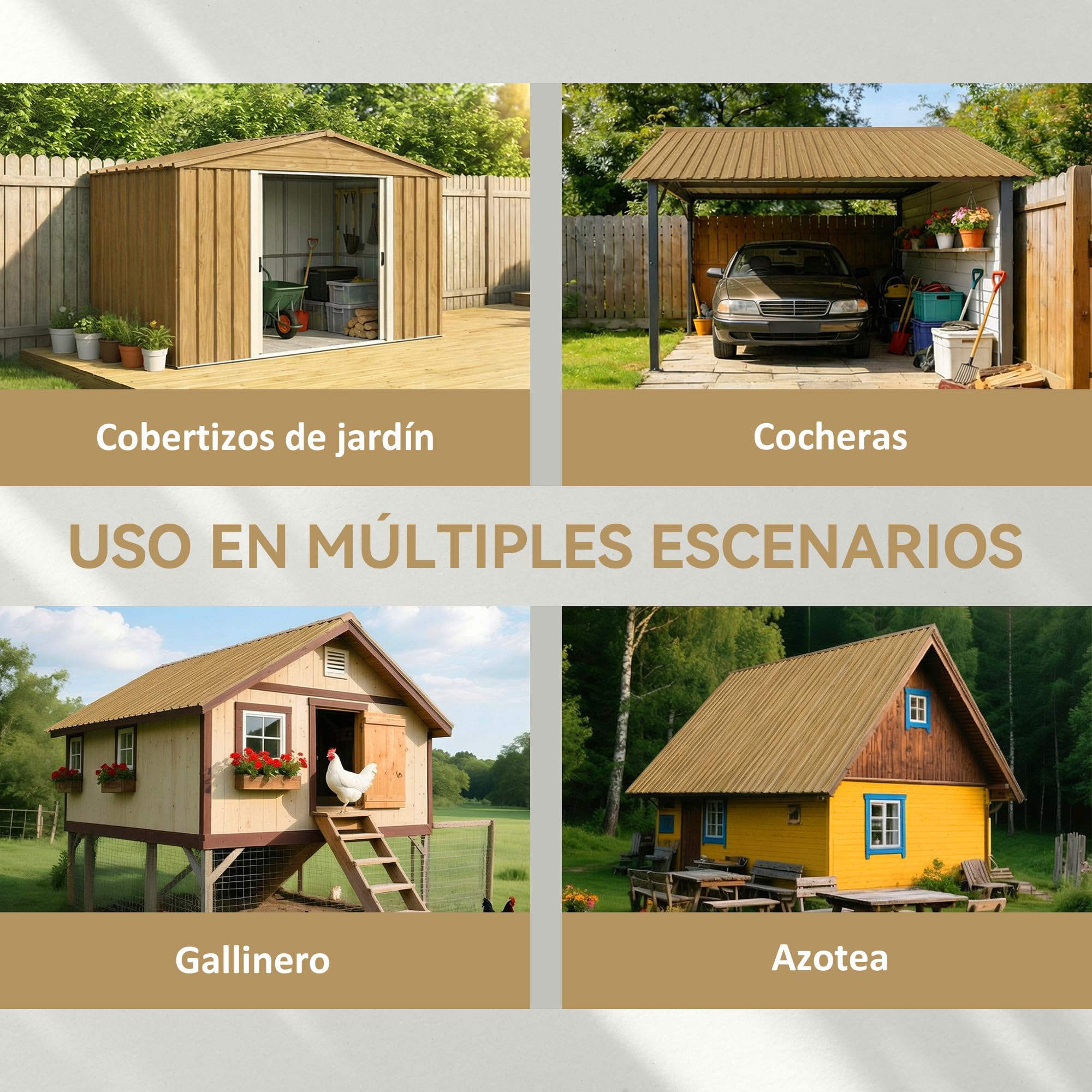 Outsunny 12x pannelli per tetto in acciaio zincato, lamiere profilate per tetto 7 m², per capanno degli attrezzi, tettoia, garage, esterni, 129 x 45 cm, legno naturale