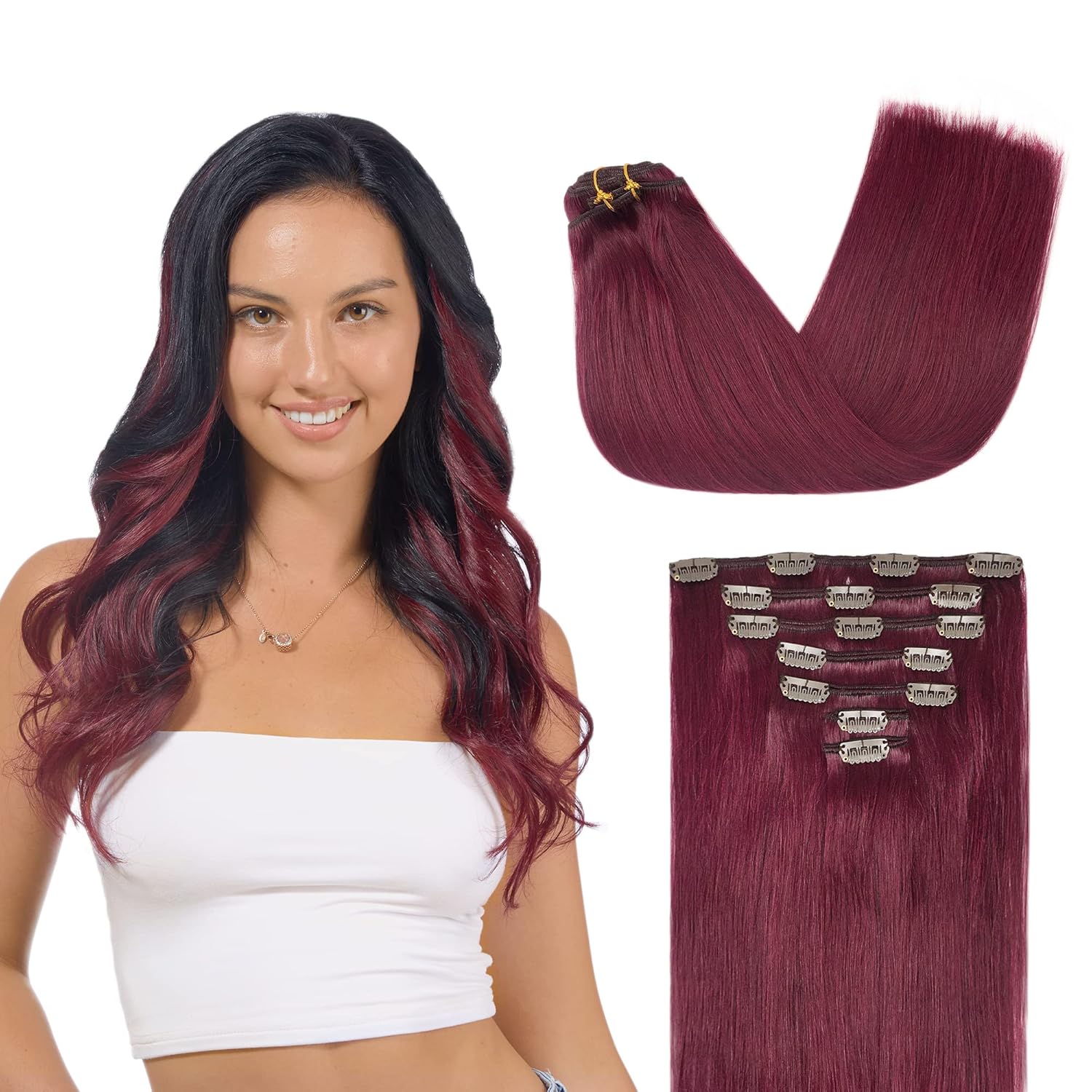 GOO GOO Clip in Hair Extensions Real Human Hair, Remy