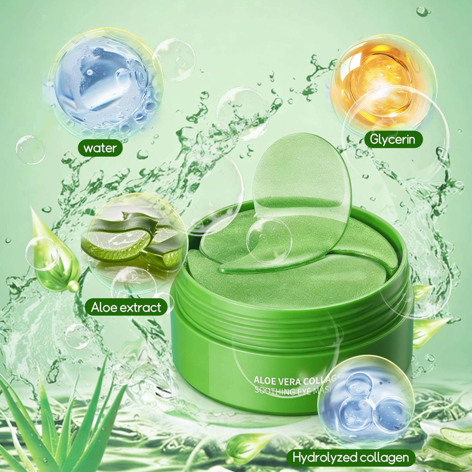 60 Pcs Maschera Occhi di Aloe Vera, Patch Contorno Occhi con Acido Ialuronico, Patch Occhiaie e Borse Contorno Occhi Idratante, Migliora e Rassoda la Pelle degli, Donne e Uomini - 3