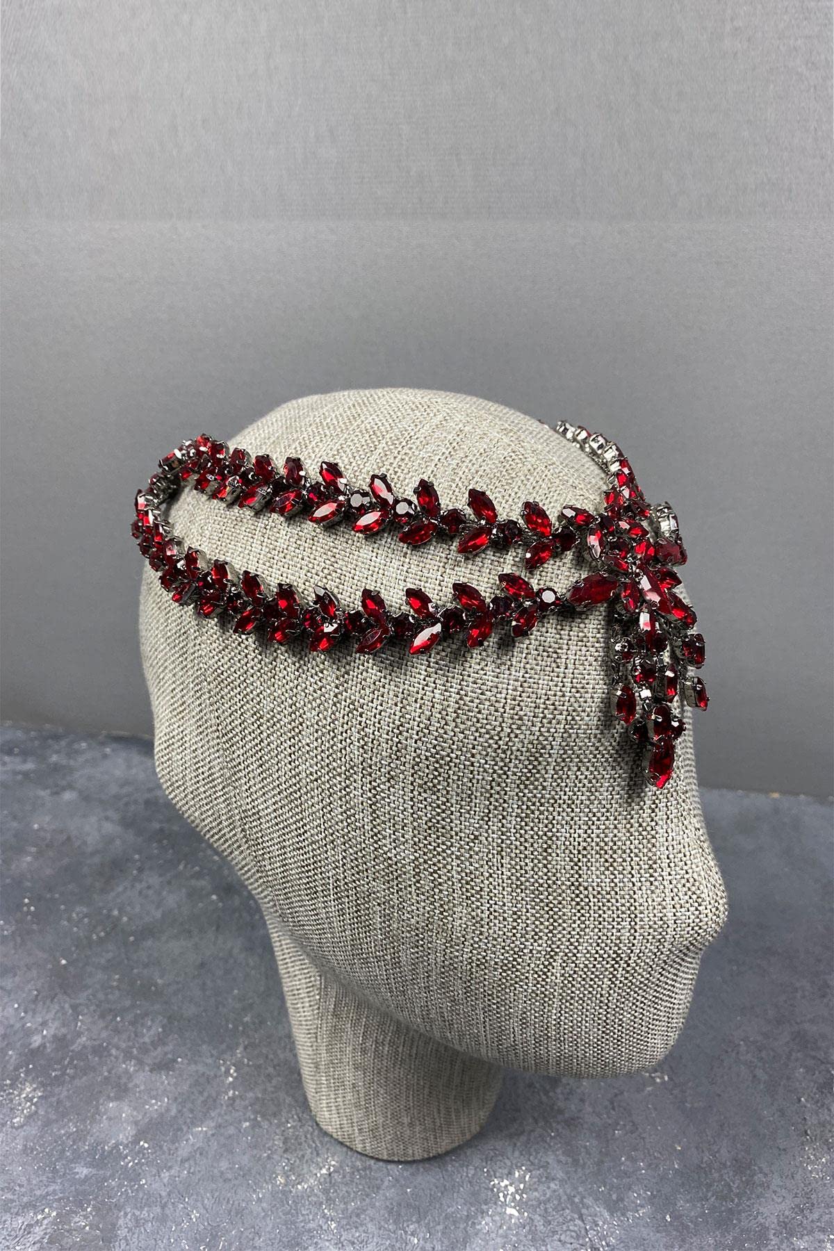 Hobigram Bordo Naomi Model Alınlık Gelin Saç Aksesuarı
