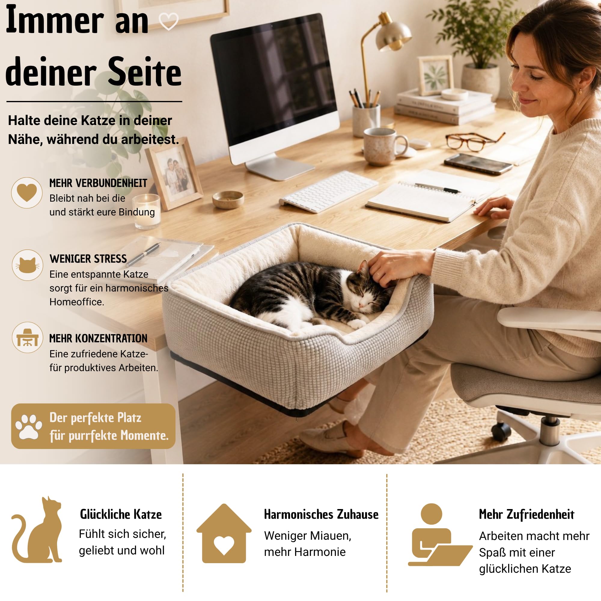 Generisch Katzenbett Schreibtisch – Cat Desk Bed, Katzenbett für Schreibtisch - mit Stabiler Metallhalterung und weichem, waschbaren Plüschbezug – Ideal fürs Homeoffice.
