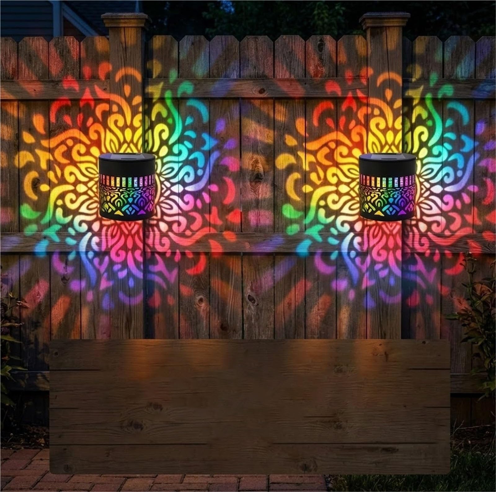 THUCHENYUC Solar Mandala Lights, Color Changing Solar Mandala Lights,Metal Mandala Projection Wall Light,Waterproof for Garden Yard Deck Patio Pool Backyard(4pcs)