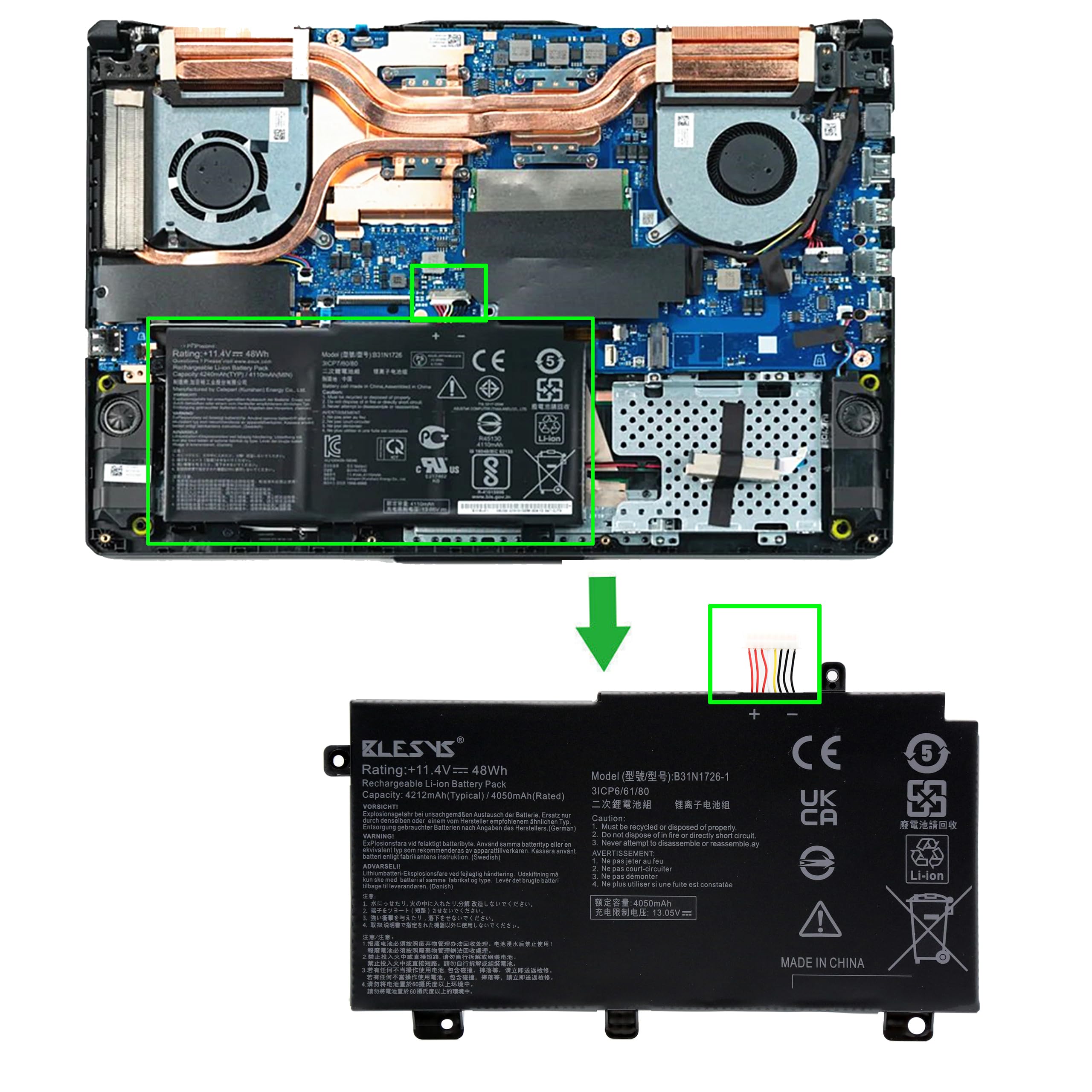 BLESYS B31N1726 bateria do ASUS TUF Gaming FX504G FX504GM FX504GD FX504GE fx504gd-fx8gd Laptop B31BN91 [krótki kabel]