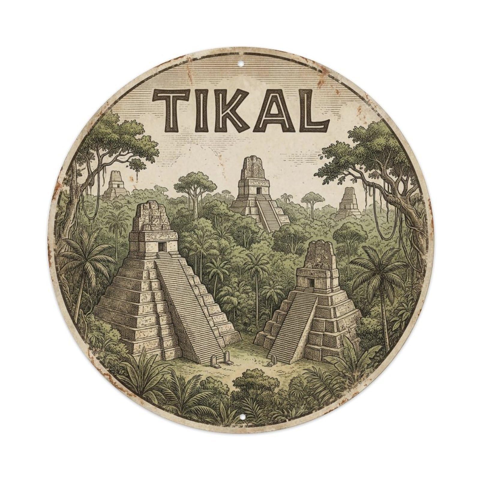 Travel Guatemala Retro Tikal Vintage Metal Tin Sign Plaque Wall Decor for Cafe, Club Bar, Office, Garden Metal Poster 8x8Inch