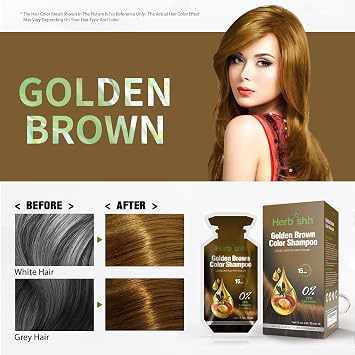 Herbishh Hair Color Shampoo 10 Sachet +1 Argan Hair Mask Pouch | 3 in 1 Hair Dye | PPD Free | Easy to Use | Available in 6 Colors | Long Lasting Hair Color (Golden Brown)