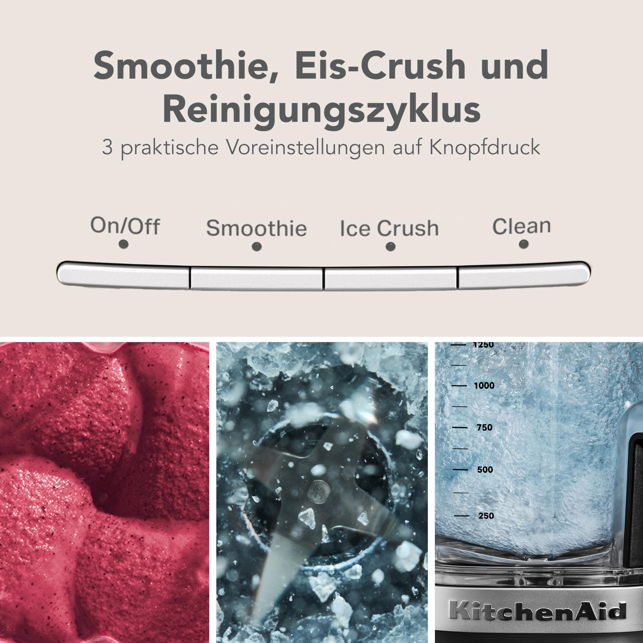 KitchenAid Pure Power Standmixer, 2L BPA-Freier Behälter, 10 Geschwindigkeiten, Eis- & Smoothie-Programm, Asymmetrische Edelstahlklingen, Druckguss-Metallbasis, Porzellanweiß