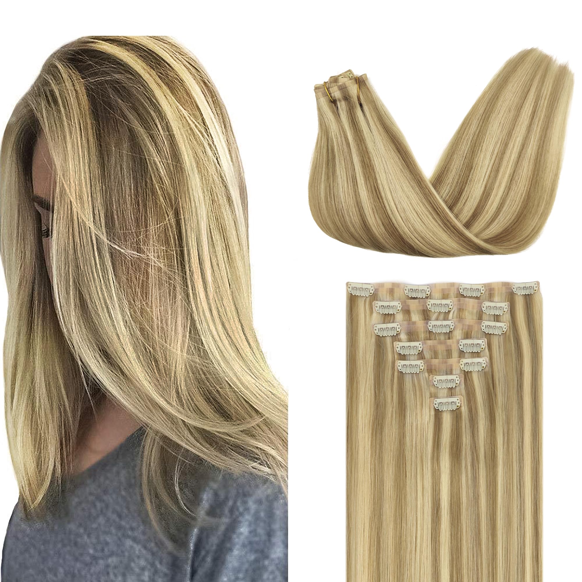 GOO GOO Clip in Hair Extensions Human Hair, 22inch 120g 7Pcs, #1B Natural black, Hair extensions for women, Human Hair Extensions Clip in — view 77