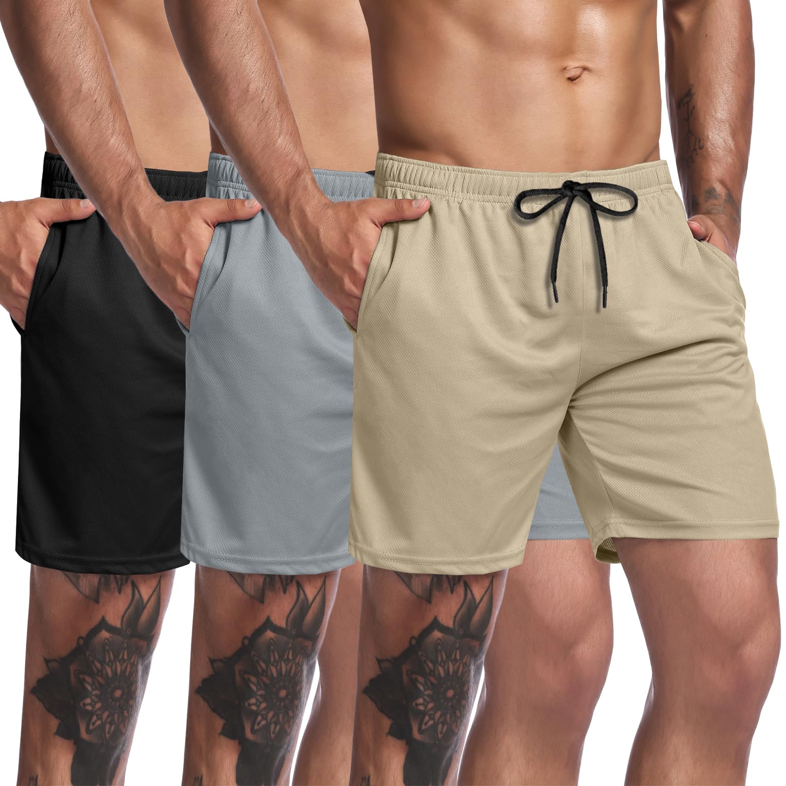 COOFANDY Mens 3 Pack Workout Gym Shorts Mesh Athletic Shorts Lightweight Bodybuilding Training Short Pants with Pockets