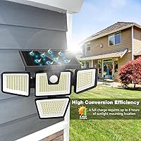 Vista 5 de AmeriTop Solar Lights Outdoor, 2 Pack 300 LED High Brightness Cordless Solar Motion Sensor Lights; 4 Adjustable Heads,320° Wide Angle Illumination