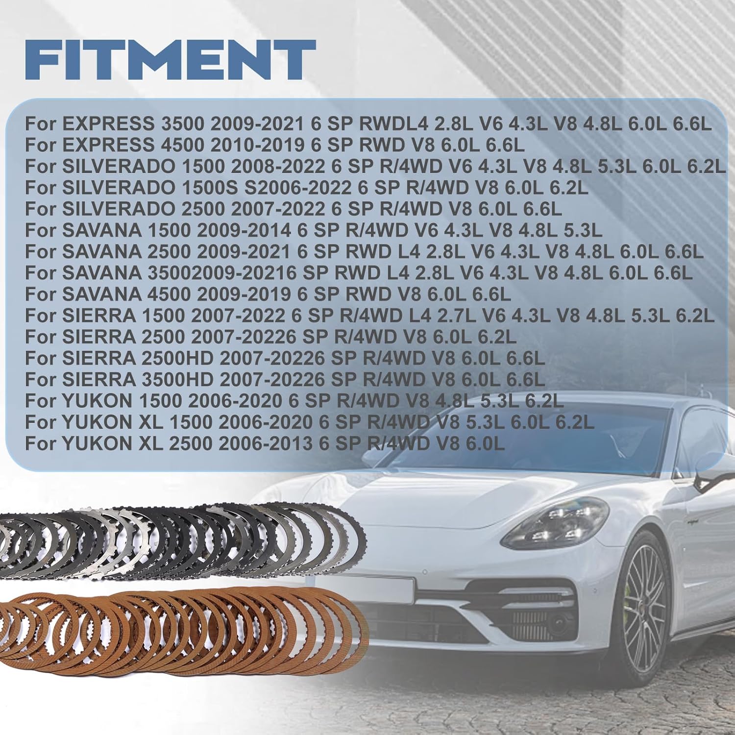 6L80 6L80E 6L90 6L90E Transmission Friction & Steel Clutch Plates 195752A Fits for 2006-UP Escalade Tahoe Suburban 3500 HD STS-V Express Silverado 1500 2500 3500 4500