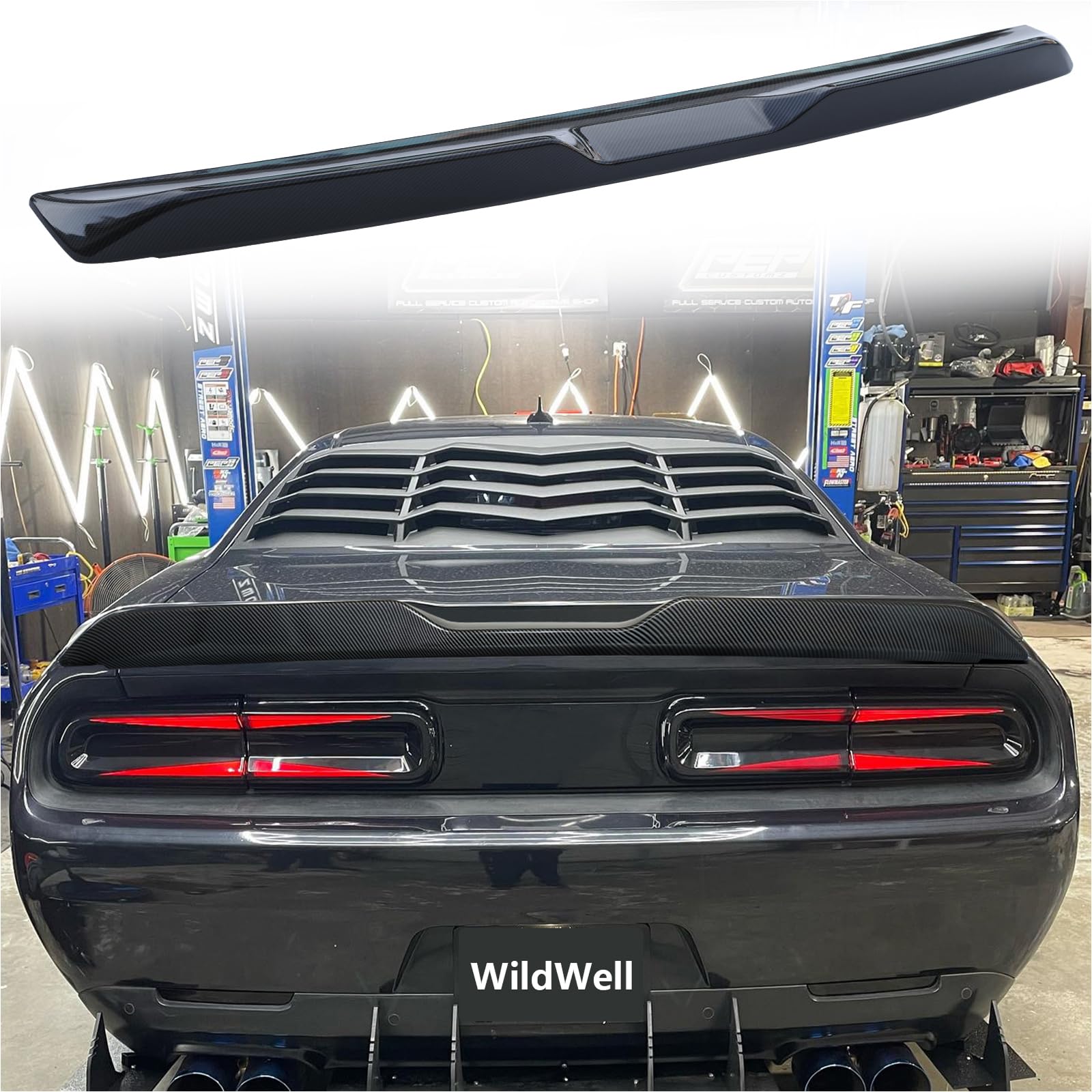 WildWell Challenger Spoiler for 2008-2017 Dodge Challenger RT SRT Hellcat SXT GT SE TA Scat Pack 2Door Coupe Without Camera Carbon Fiber Style