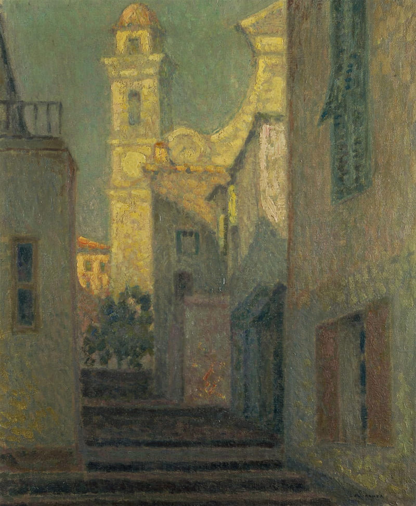 HRJUBWREE Oil Painting Prints on Canvas Painting Picture the Street to the Church Villefranche Sur Mer by Henri Eugene Augustin Le Sidaner Artwork Canvas Prints for Office Decor 60x90cm