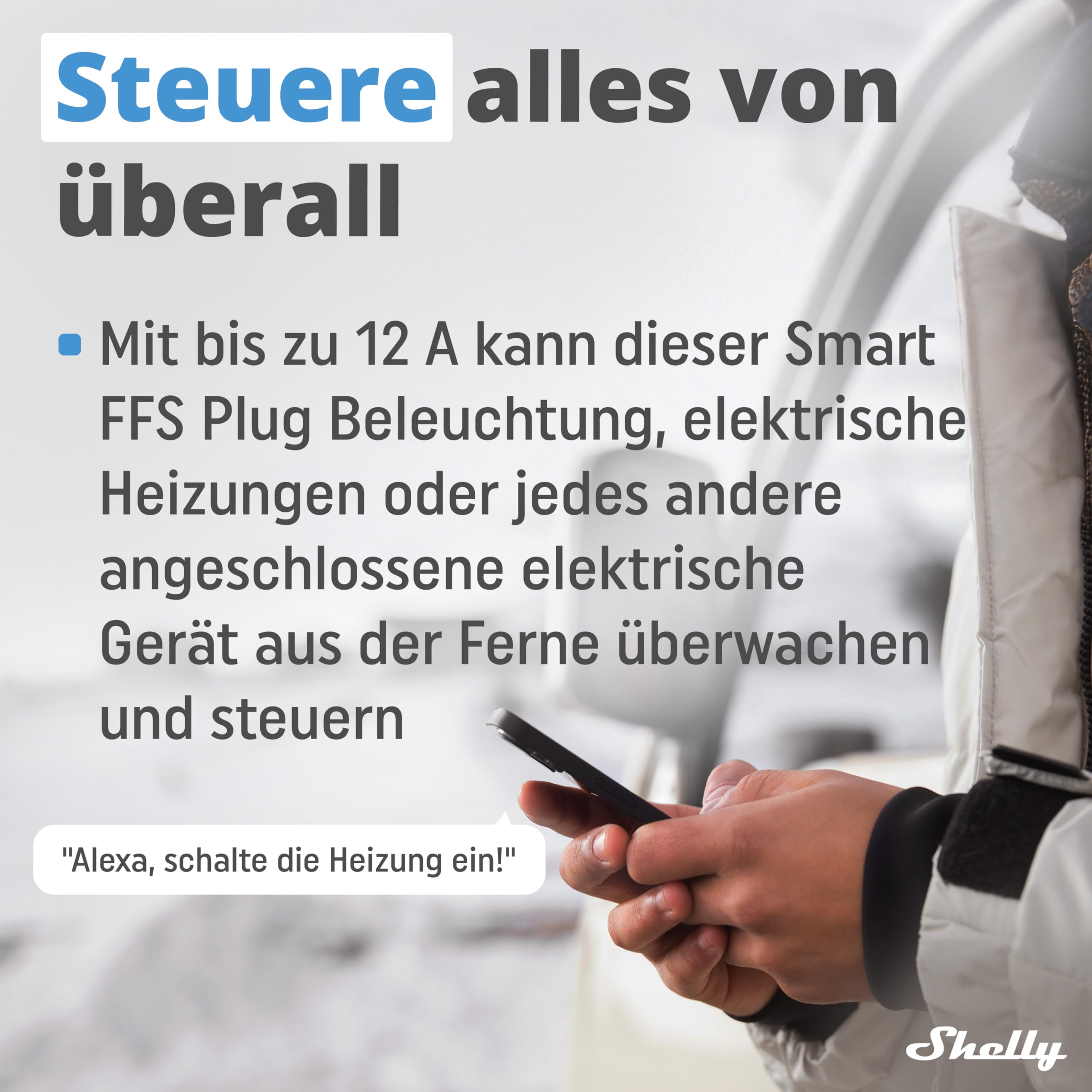 Shelly AZ Plug Schwarz - WLAN Smarte-Steckdose, Leistungsmessung, 12A, 2500W, Frustration-Free Setup, Zeitschaltuhr, Alexa-Zertifizierter Stecker, Smart Home, Kein Hub Erforderlich, Heizung & Kühlung
