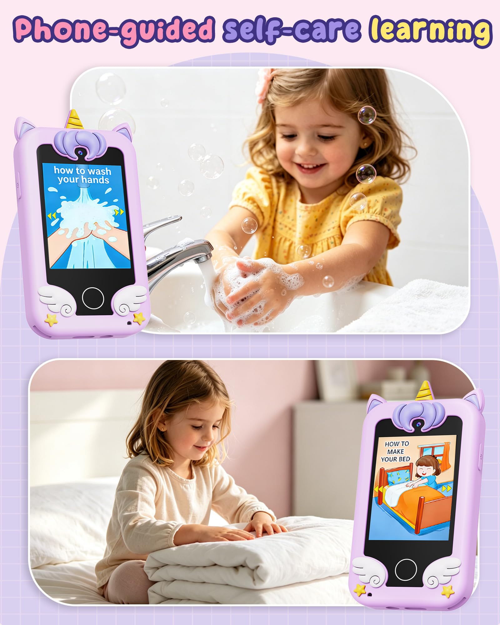 UCIDCI Téléphone Enfant Jouet pour Fille 3-7 Ans, Baby Phone avec Caméra Double, Téléphone Portable pour Enfant Jeux Éducatif 3 Ans, Lecteur MP3 Jouet Enfant 3 Ans Cadeau Enfant Anniversaire (Violet)