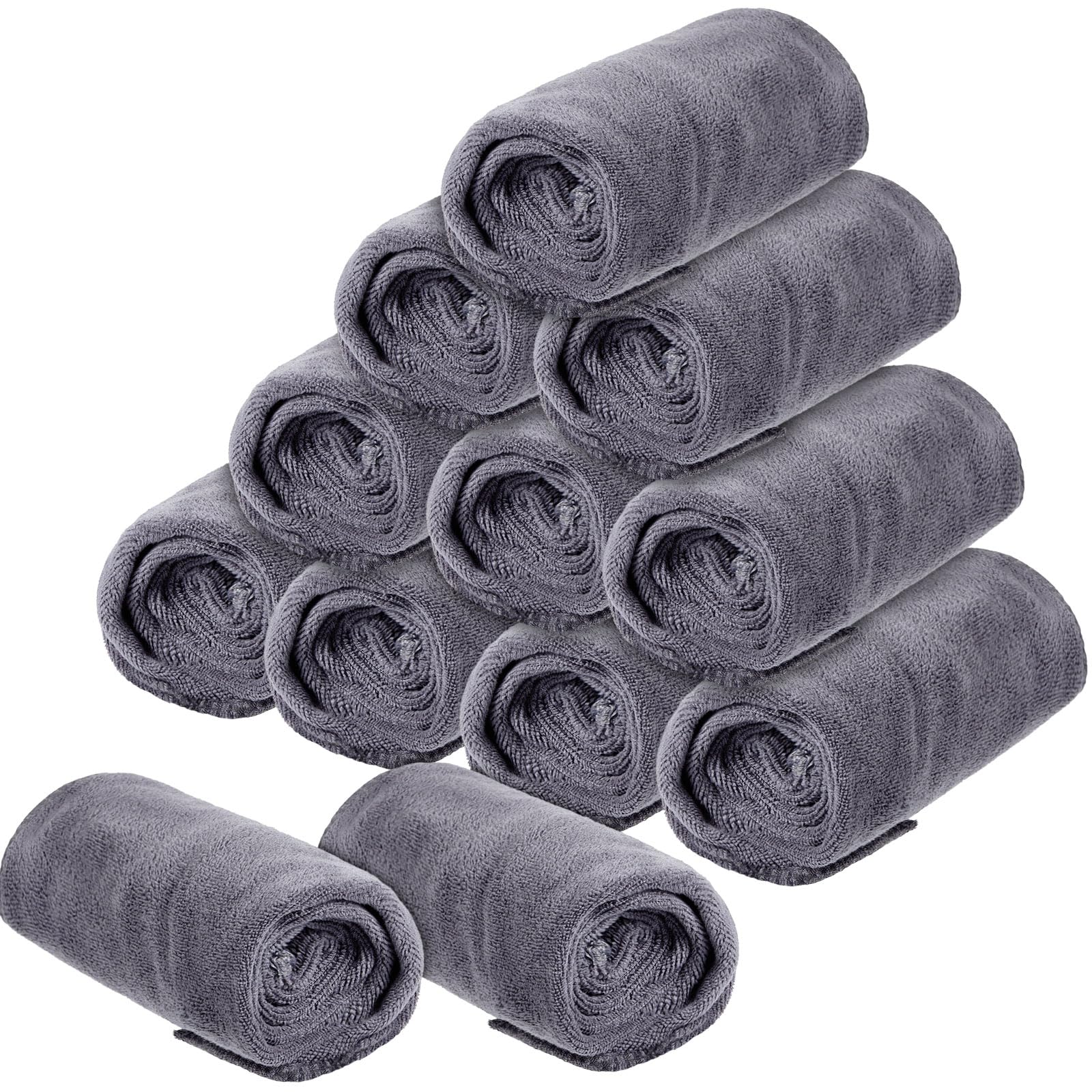 Tatuo 12 Pcs Drying Microfibre Hair Salon Towels 34 x 70 cm Quick Dry Absorbent Hand Towels for Bathroom Soft Hairdressing Cloths for Face Bath Gym Hotel Spa Men Woman Adults(Gray)