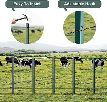 3 Feet Metal Fence Post, Pack of 5, Heavy Duty Garden Fence Posts T Post, No Dig U-Post for Garden, Yard, Patio Fencing