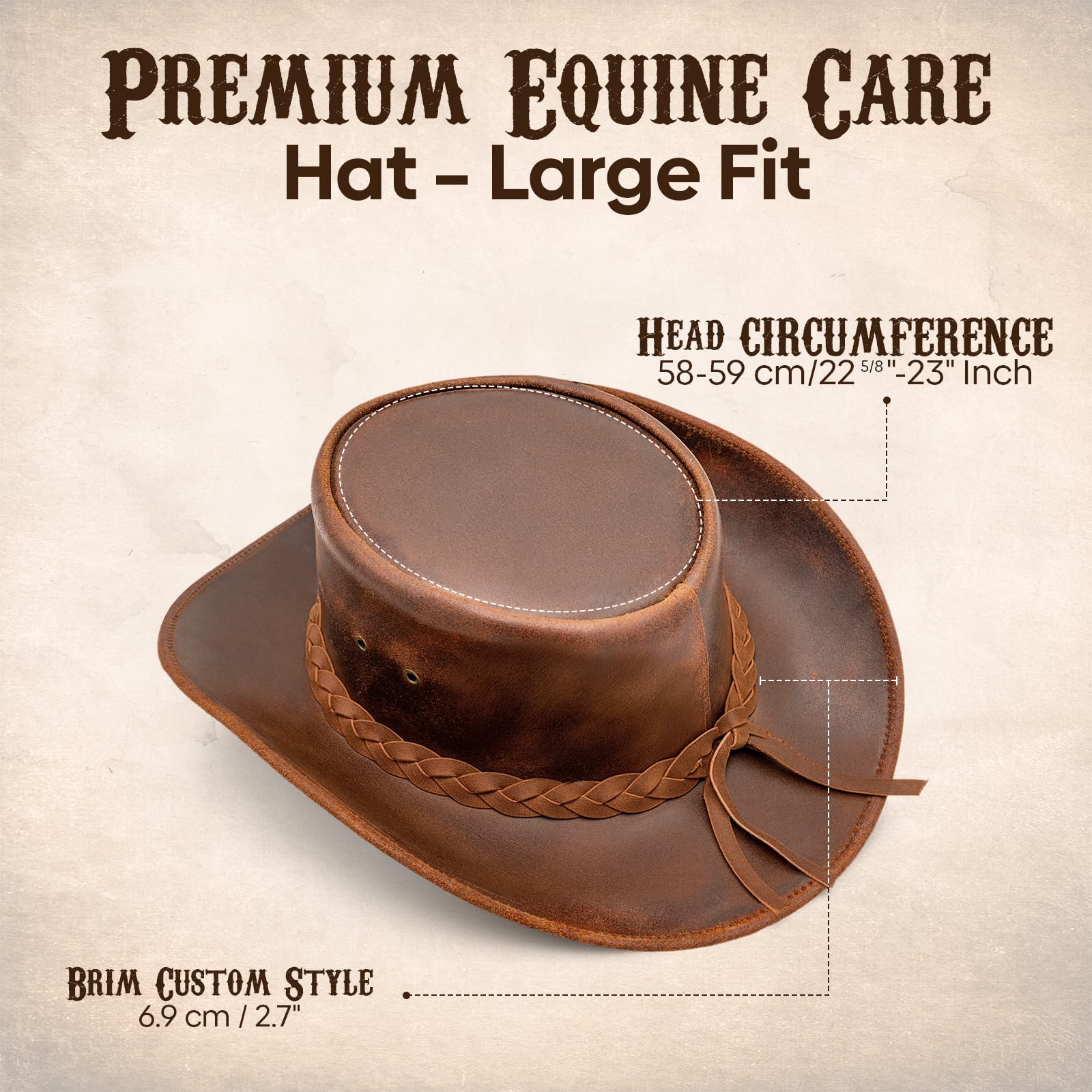 Equine Care Cappello da cowboy Outback in pelle pieno fiore, unisex, con fascia intrecciata e sottogola, stile vintage occidentale per uomini e donne, marrone