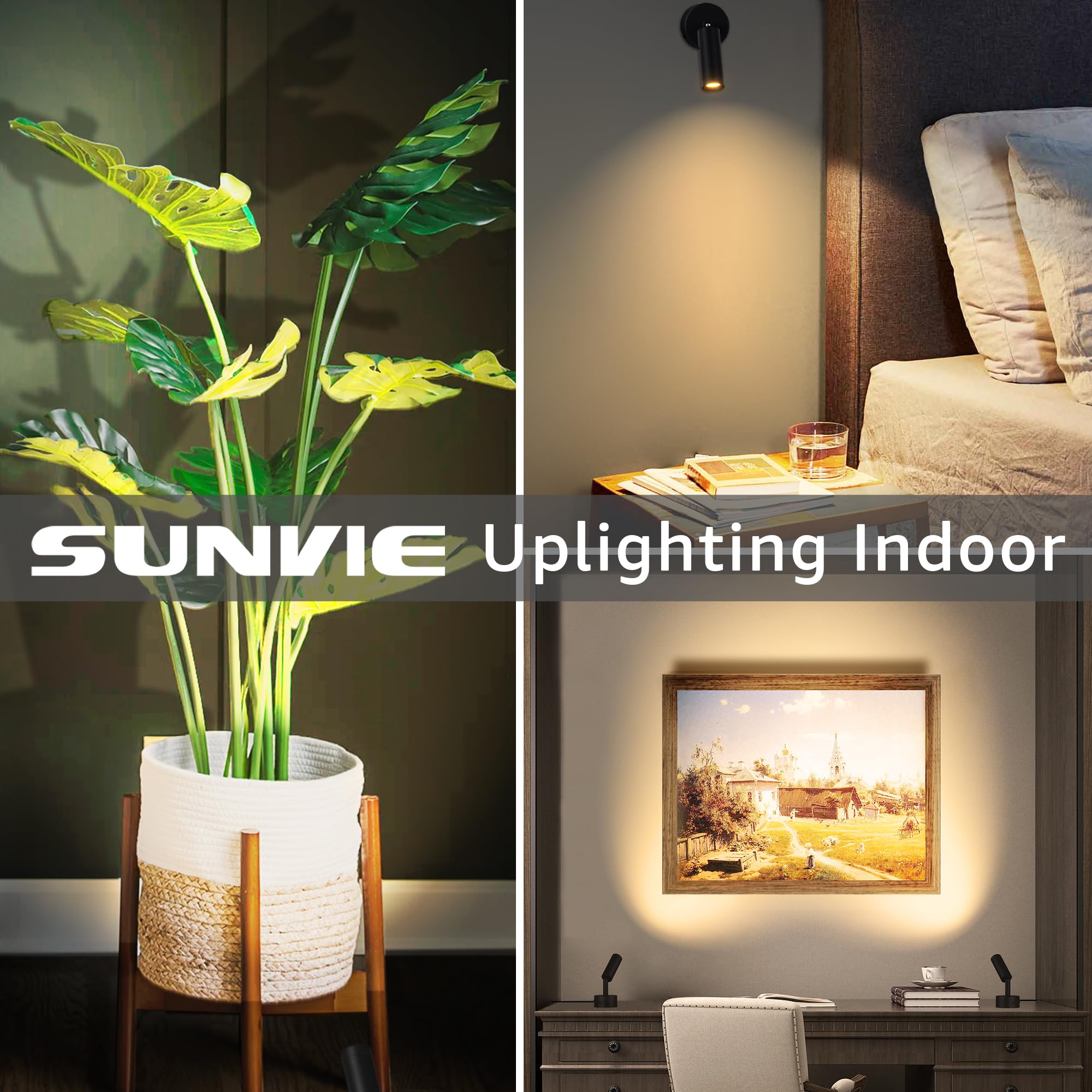 SUNVIE 2 Pack LED Spot Lights 3000K/4000K/5000K Adjustable Dimmable Floor Spotlight Lamp for Plants Decor 120V Uplighting for Artwork Wall Accent Lighting