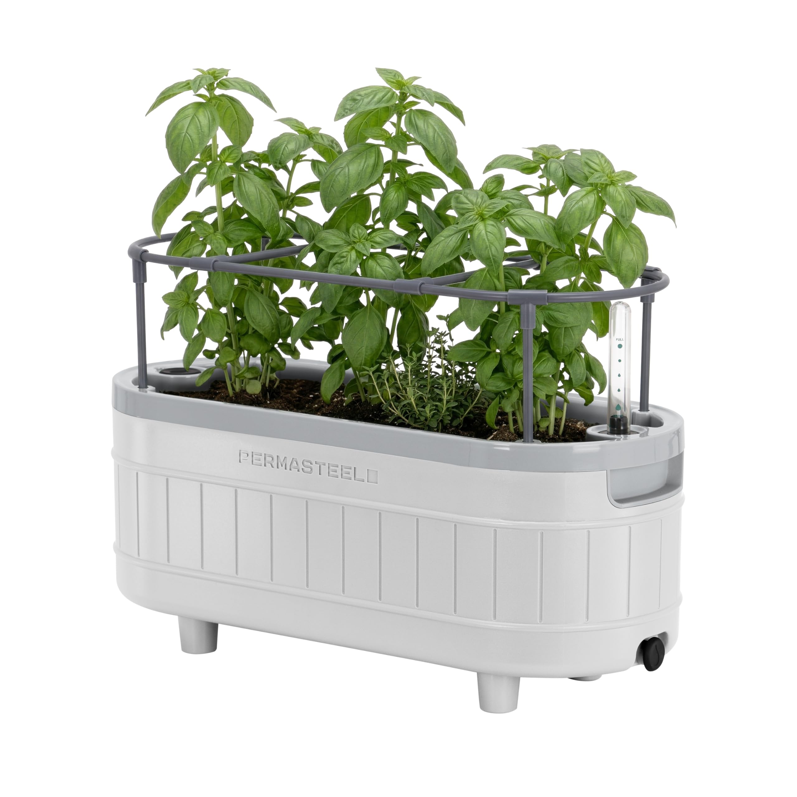 Permasteel Kräutergarten mit Rankhilfe und Bewässerungssystem - Pflanztöpfe mit Wasserspeicher für Fensterbank, Küche oder Balkon - 45 cm - Kräutertopf Selbstbewässernd inkl Wandhalterung - Weiss