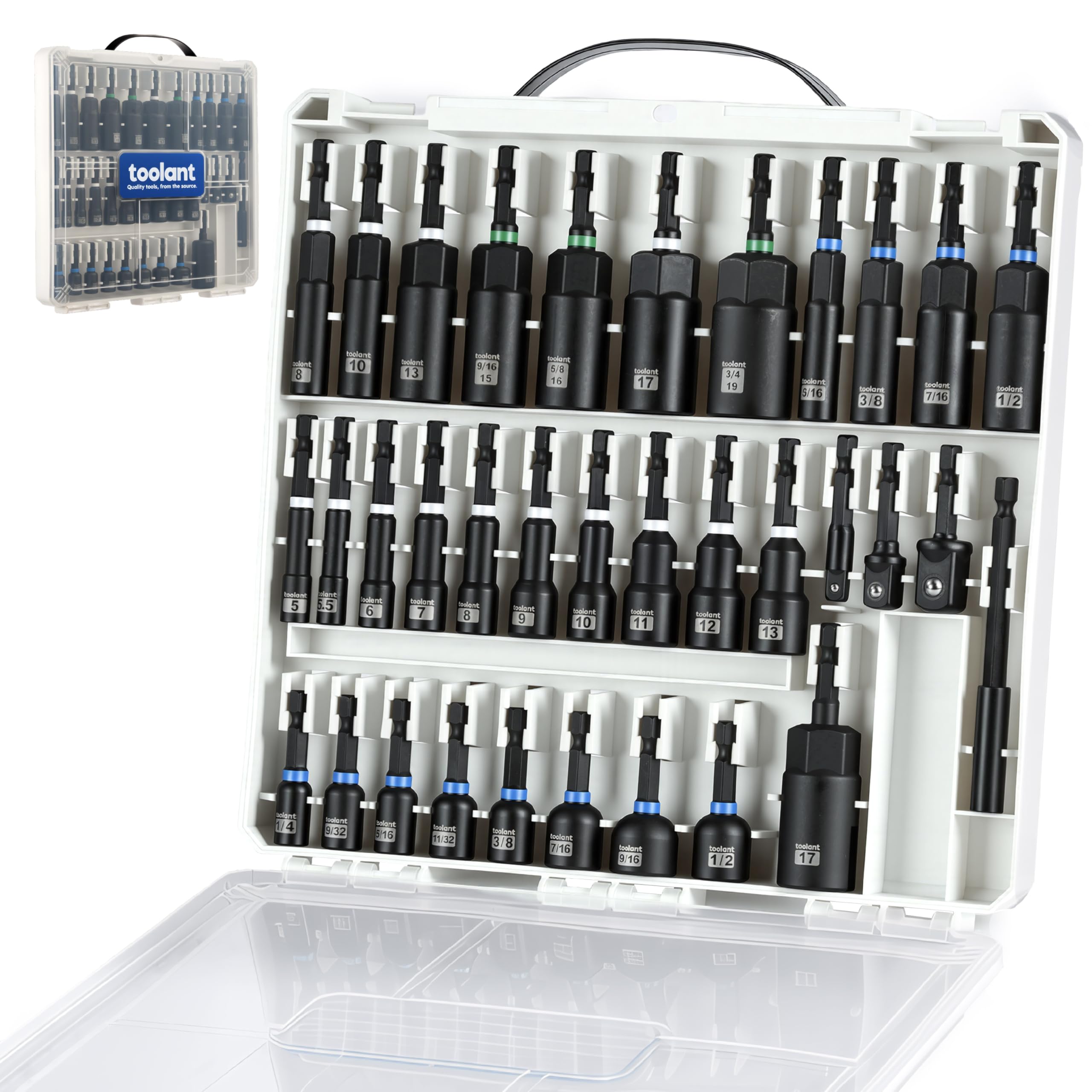 toolant Magnetic Nut Driver Set 34 Piece, Impact Driver Bit Set, Deep Nut Driver, Impact Socket Adapters, Wing Nut Driver, Tough Gift Case