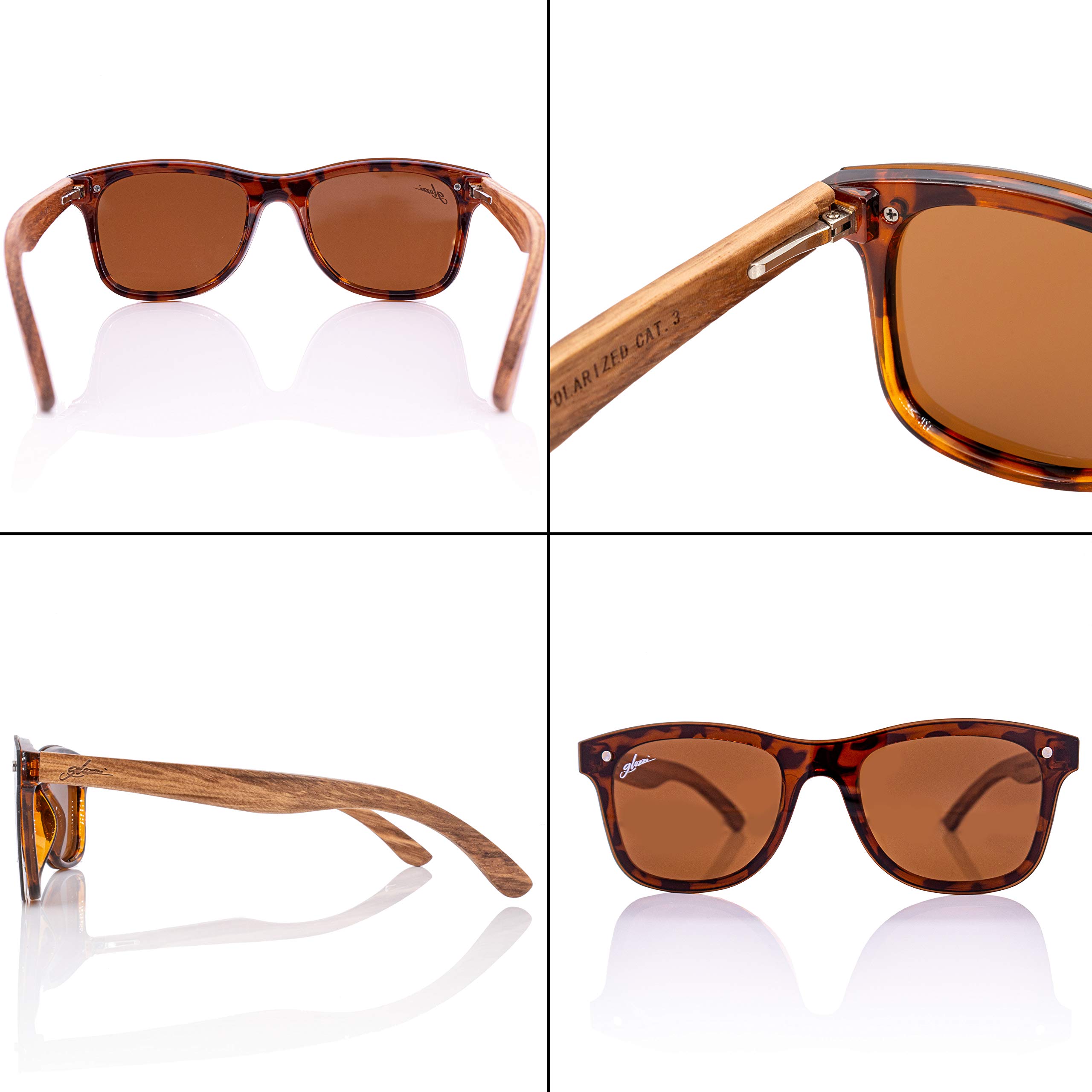 Sonnenbrille Herren und Damen Holz Polarisiert UV400 mit Holzbügeln und Brillenetui aus Kork