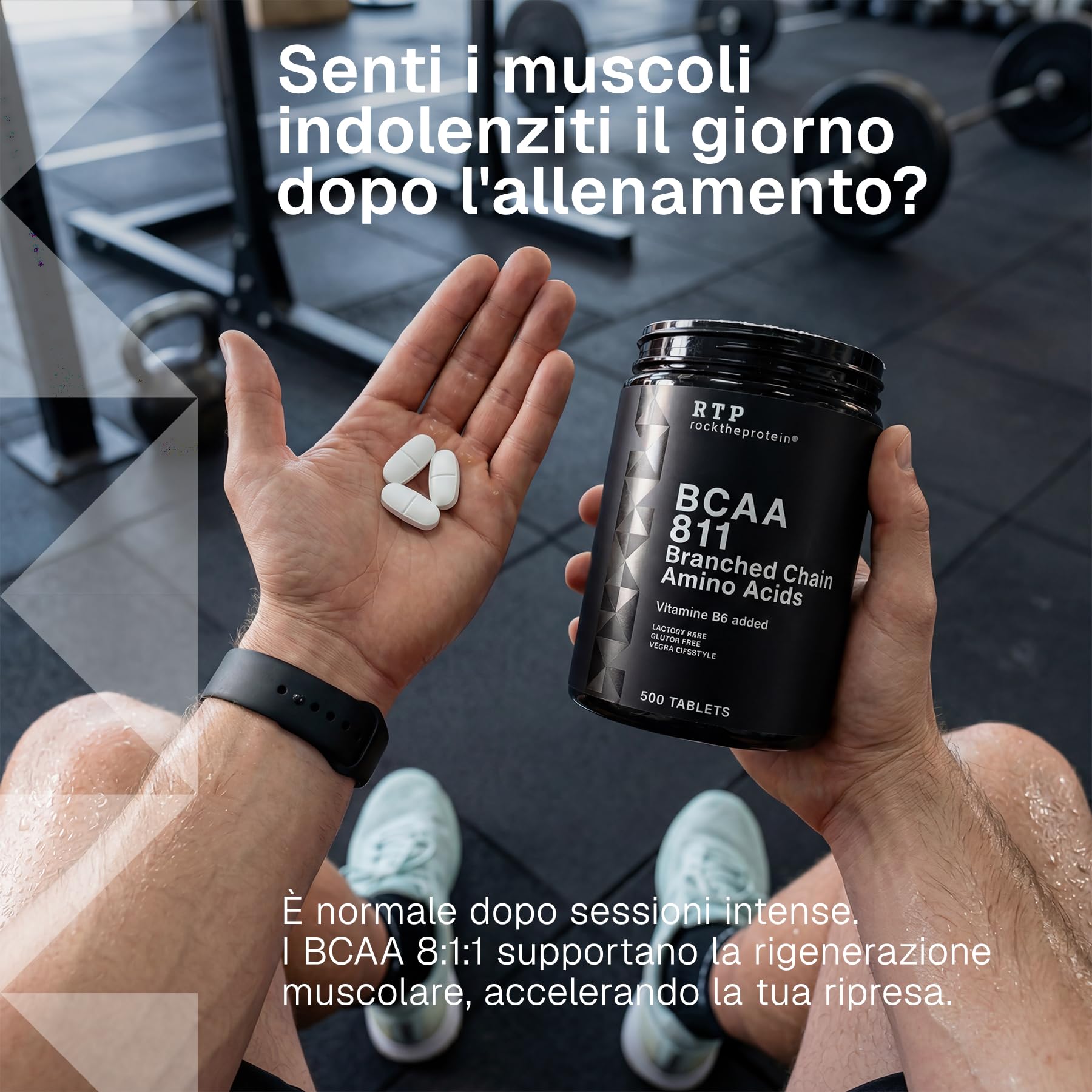 Aminoacidi Ramificati BCAA 8 1 1 500 Compresse RTP – con 4000 mg L-Leucina, L-Isoleucina e L-Valina – Vitamina B6 – Amminoacidi BCAA per Sport, Palestra e Pre Post Workout
