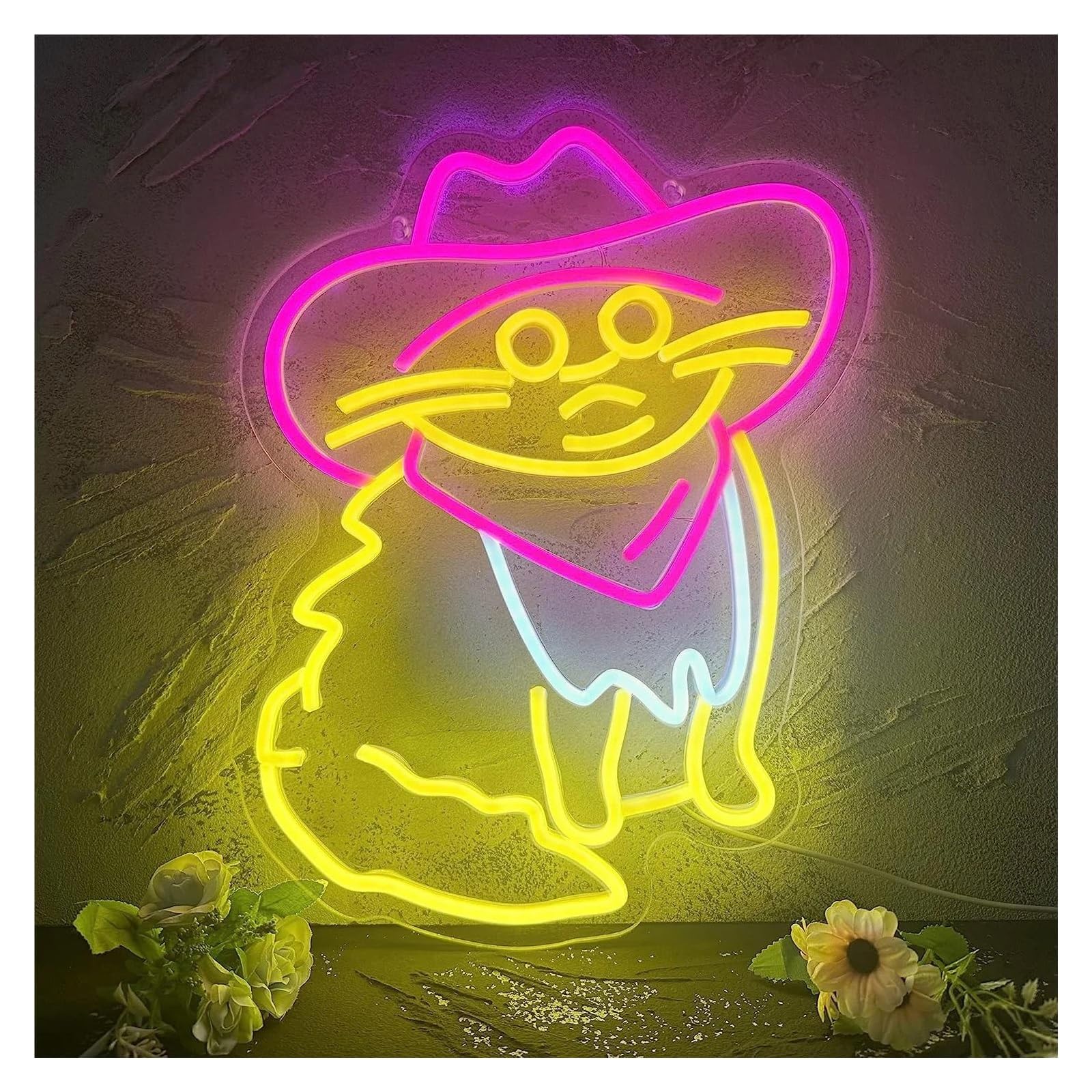 néon signe Enseigne Lumineuse Au Néon Avec Chapeau De Cowboy Et Chat, Alimentée Par USB, Idéale Pour La Décoration De Salle Ou De Fête 30cmx40cm(B)