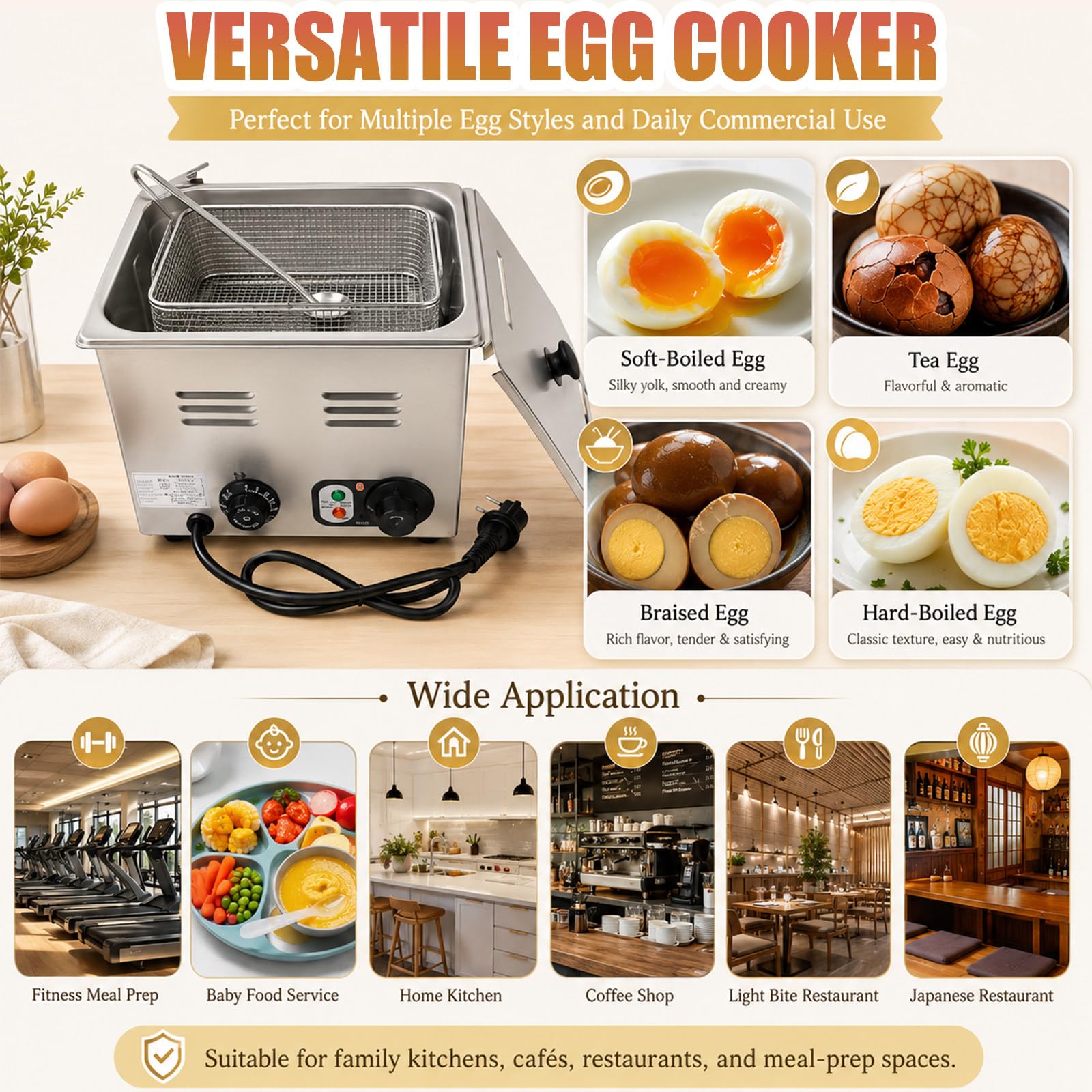 Cocedor Rápido de Huevos Capacidad 60/45 y Controles Ajustables B