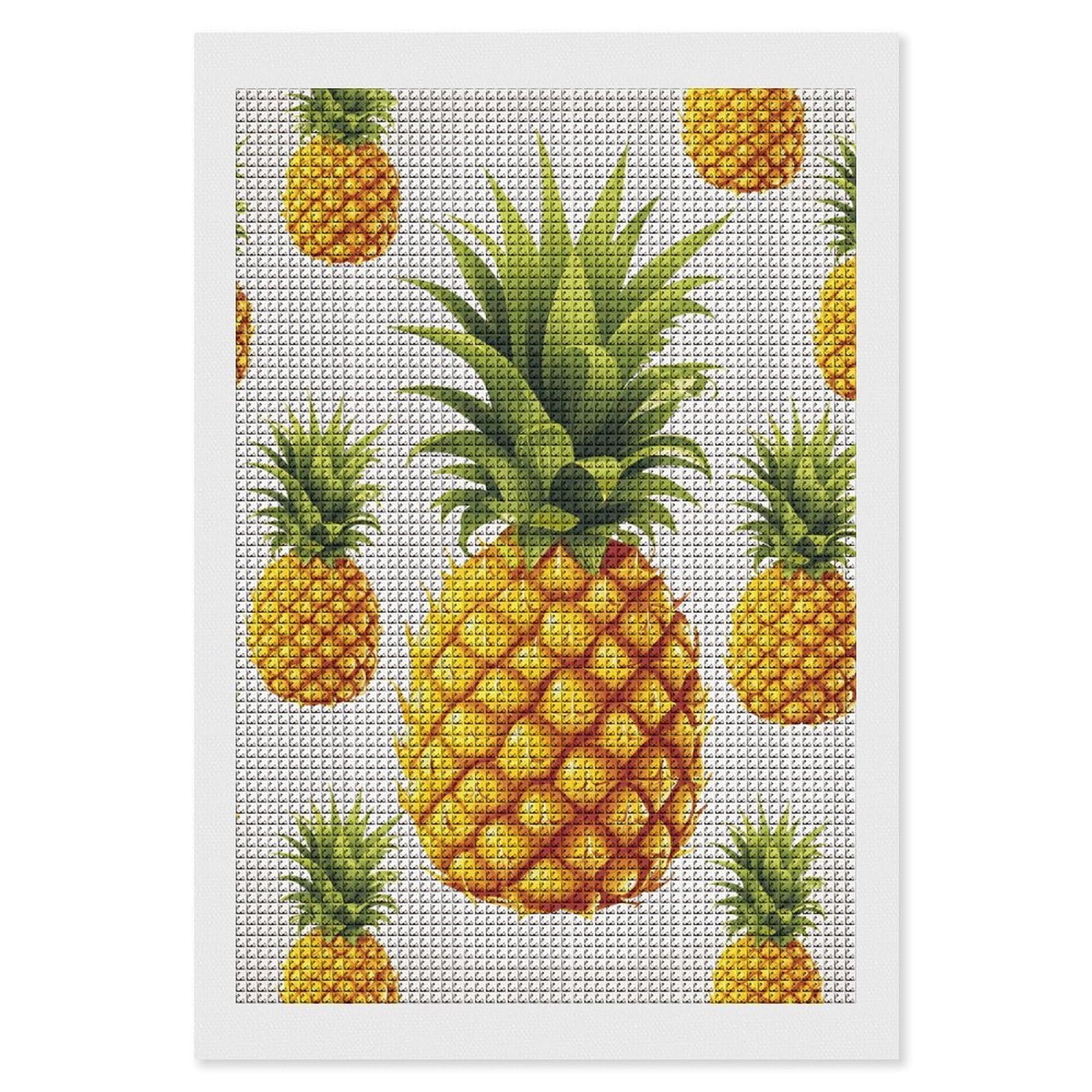 Yellow Pineapple on White Background Illustration Diamond Art Kits for Adults, DIY 5D Diamonds Painting Kits for Beginner, Round Full Drill Diamond Dots Painting, 8"x12" Diamonds Pictures Gem Art and