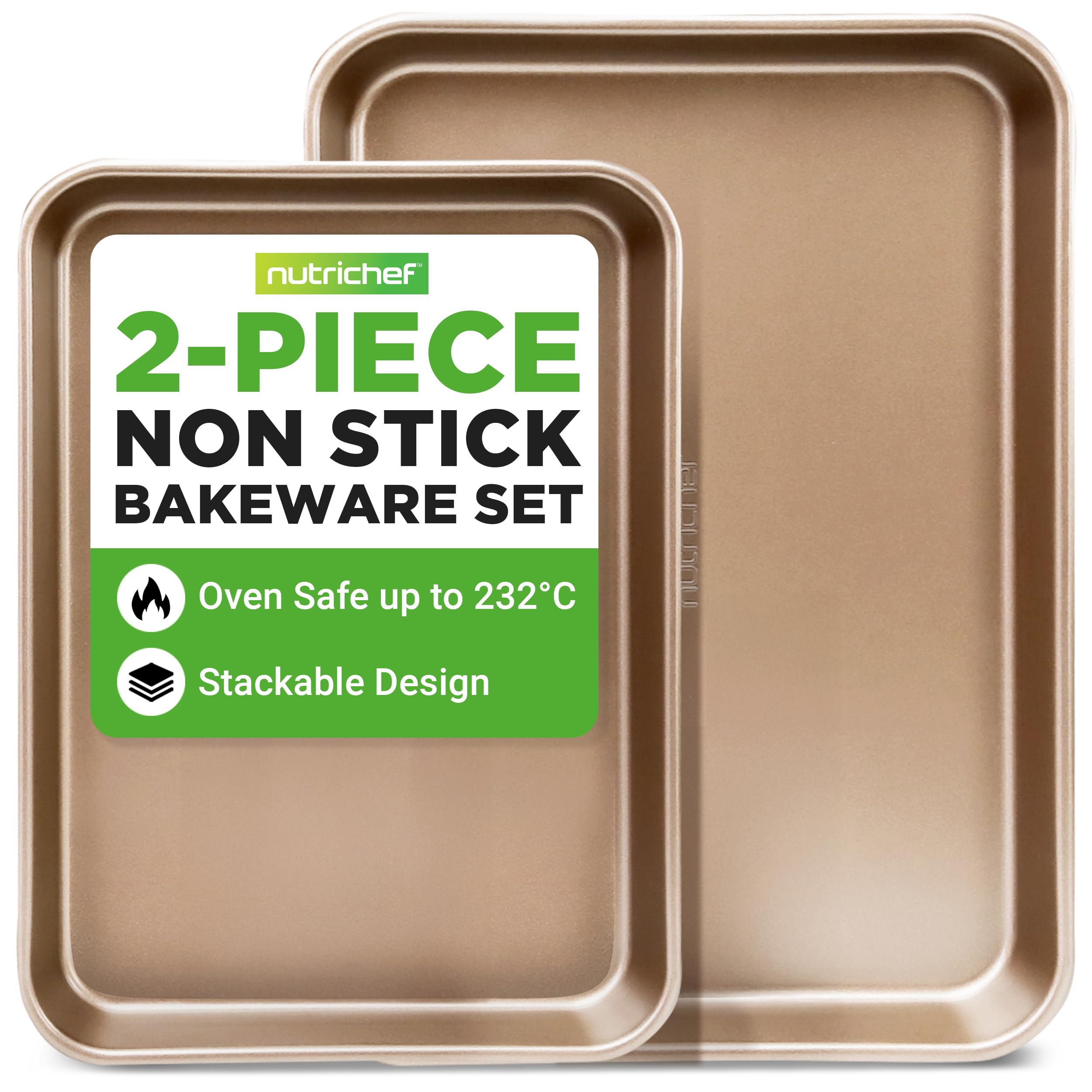 Nutrichef 2-Piece- Baking Sheets, Baking Tray –Nonstick, Sheet Pan Carbon Steel Cookie Sheet, Oven Tray -With Rimmed Border, Dishwasher Safe Baking Trays, Metal, Perfect For Baked Goods And Cooking