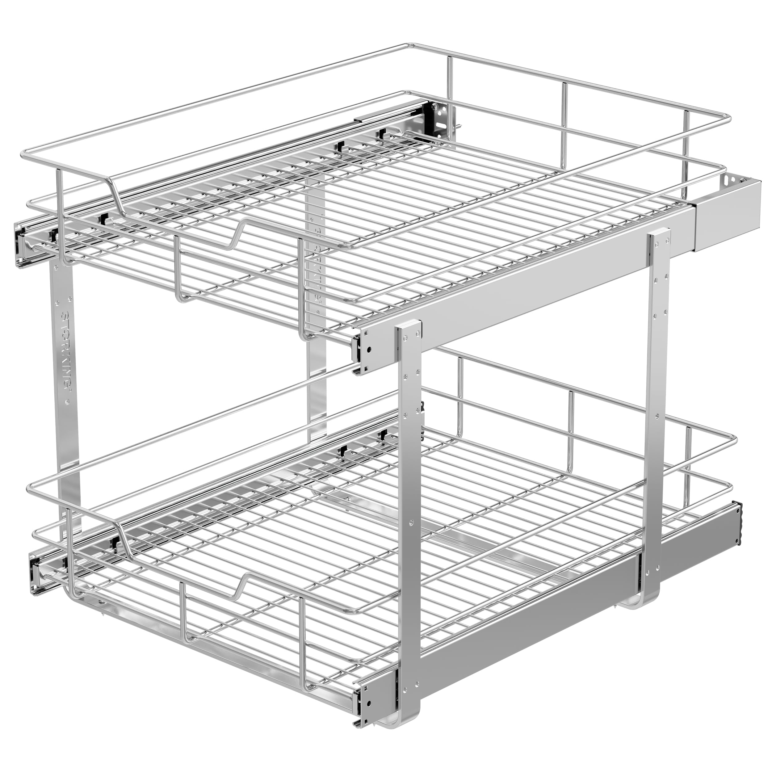 2 Tier Pull Out Cabinet Organizer 18" W X 22" D, Chromed, Full Slide Out
