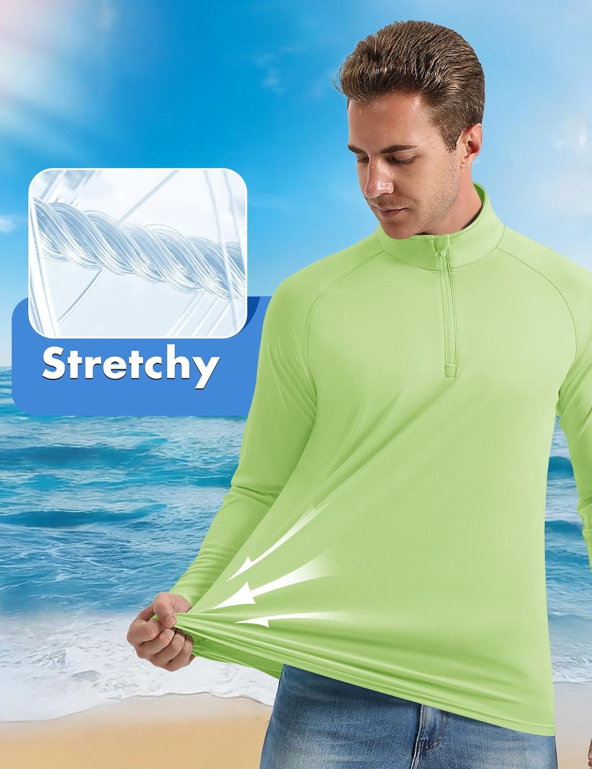 CRYSULLY Quarter Zip Men Pullover Long Sleeve Shirts Quick Dry Rash Guard image 3