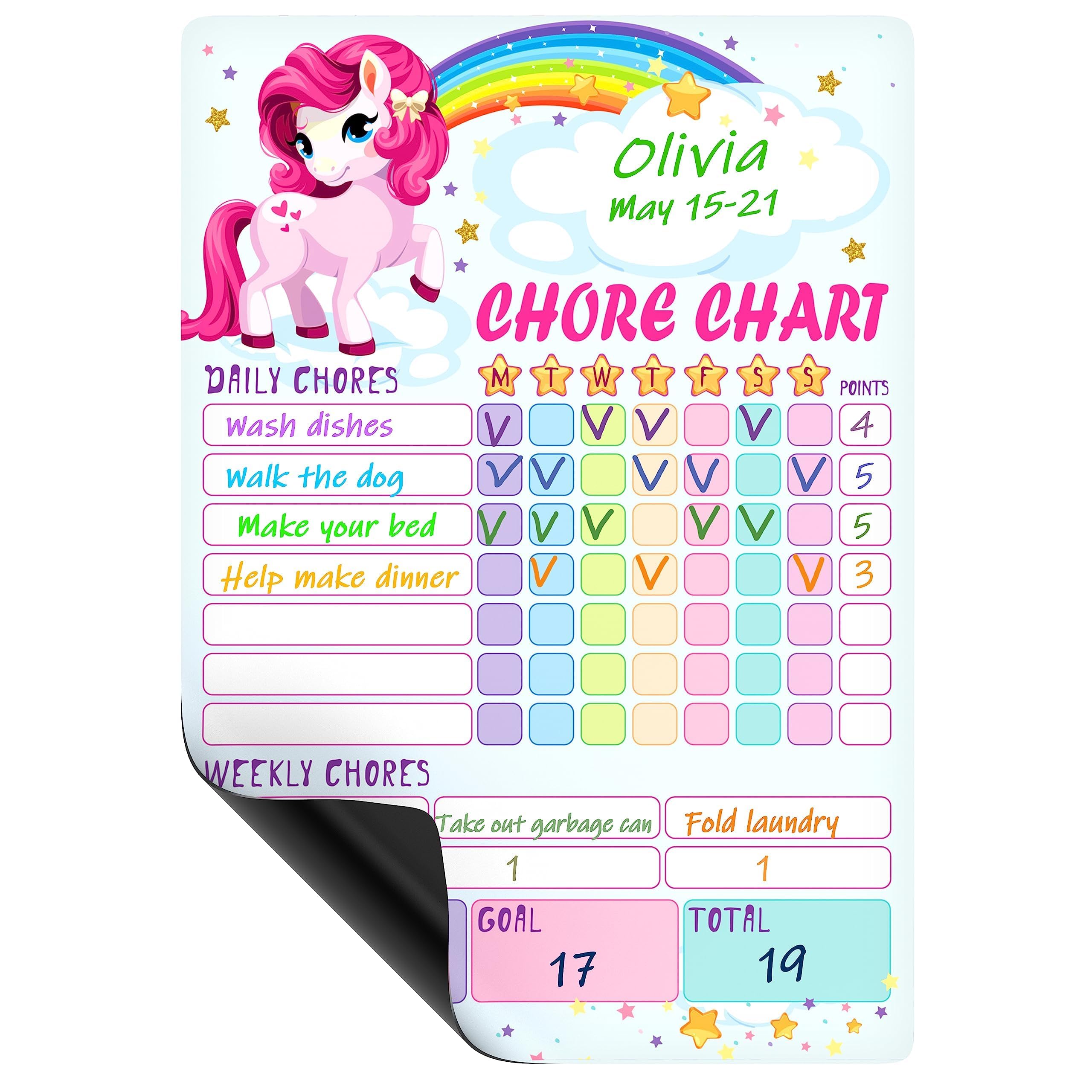 Magnetic Chore Chart for Kids 8.5x12 (A4) - Dry Erase Chore Chart Magnetic - Weekly Chore Chart for Kids Multiple Girls - Dry Erase Responsibility