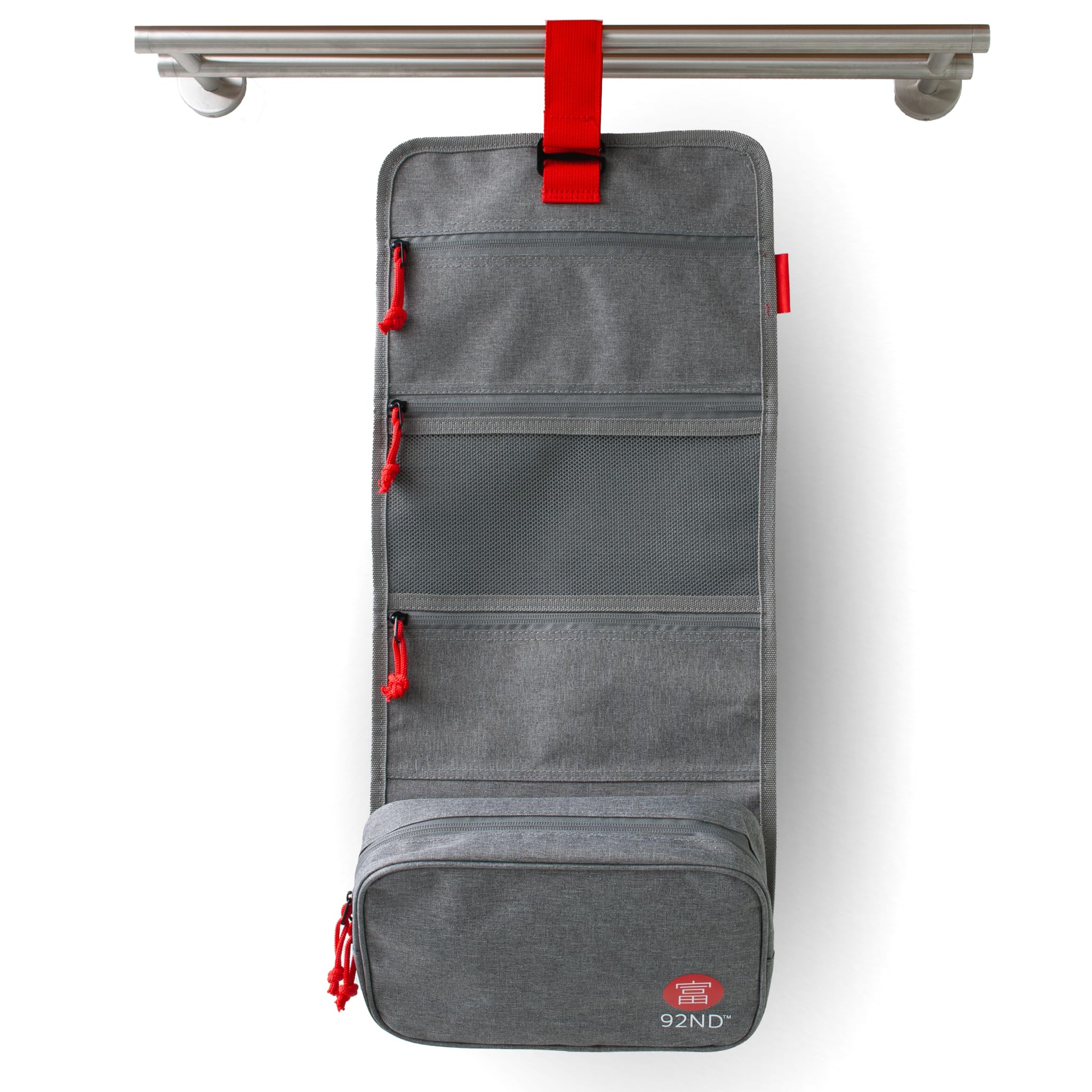 92ND.Supply, Neceser para hombre, neceser para hombre, colgar todos los compartimentos con cremallera, mucho espacio de almacenamiento mediante correas ajustables, cierre de . (gris), gris, 61 x 27 cm
