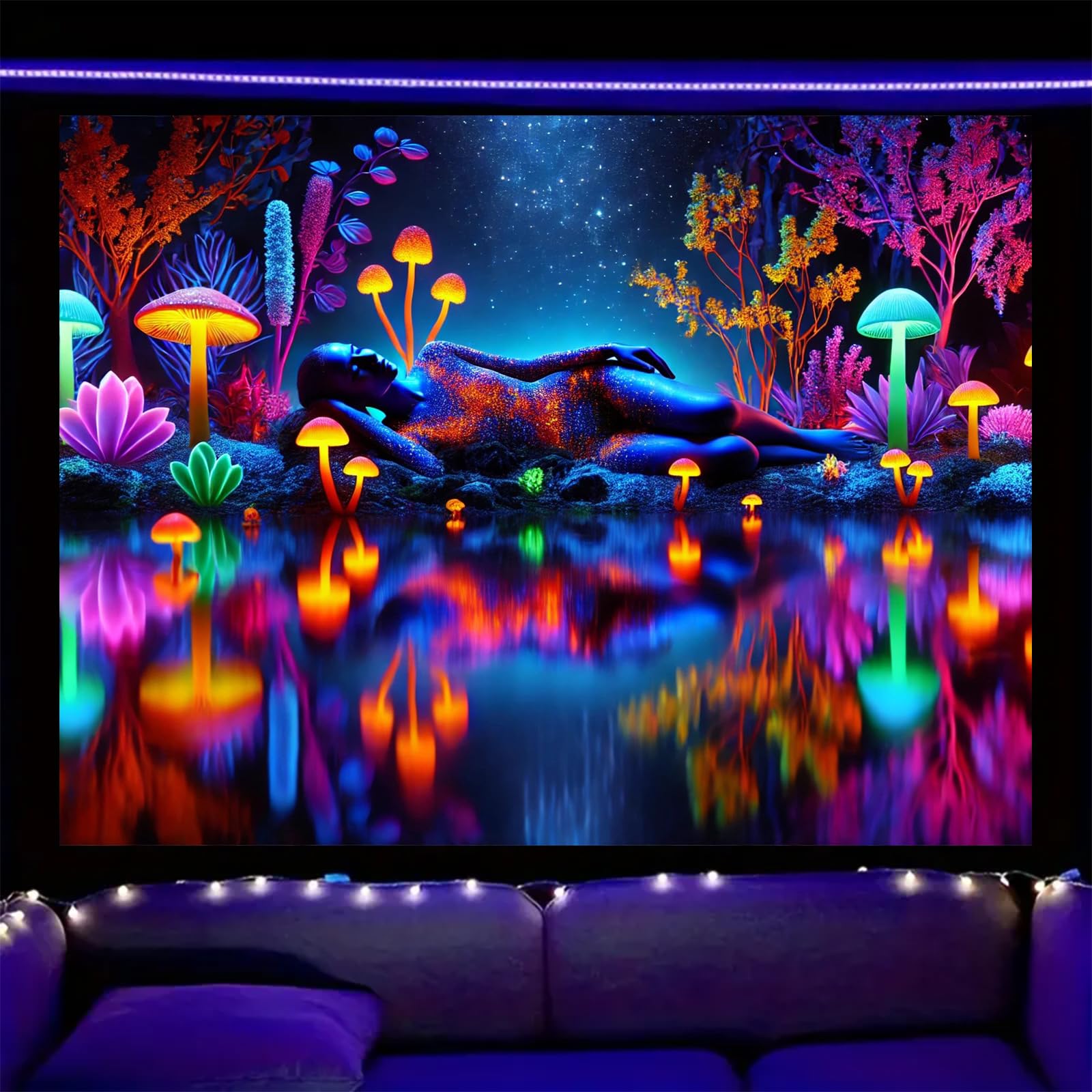 Nuxovilar Neon Mushroom Wall Tapestry Polyester 78.74x59.05 In