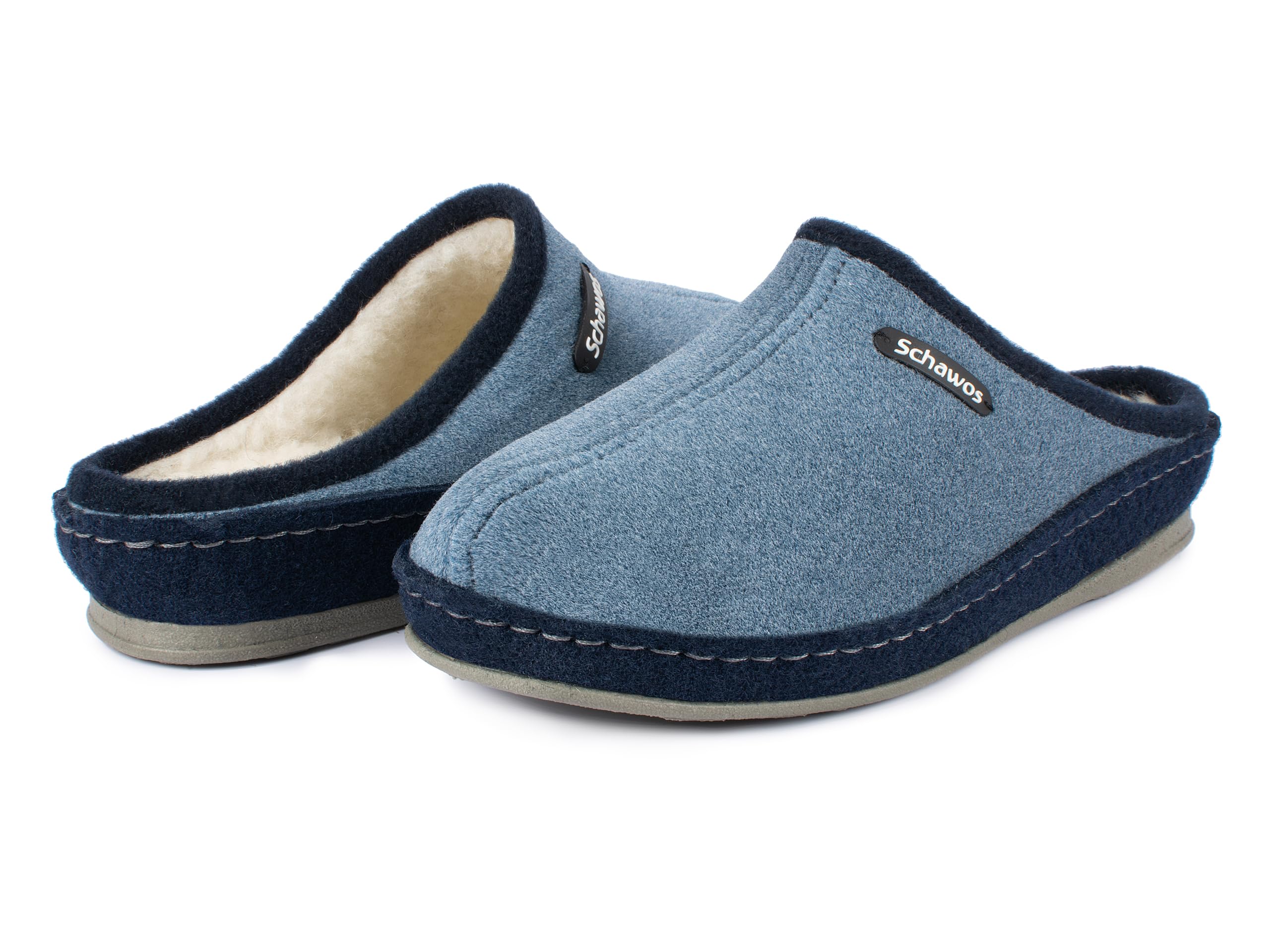 SCHAWOS Donna Ciabatta Feltro Lisa – Pantofole in lana con plantare anatomico e suola silenziosa