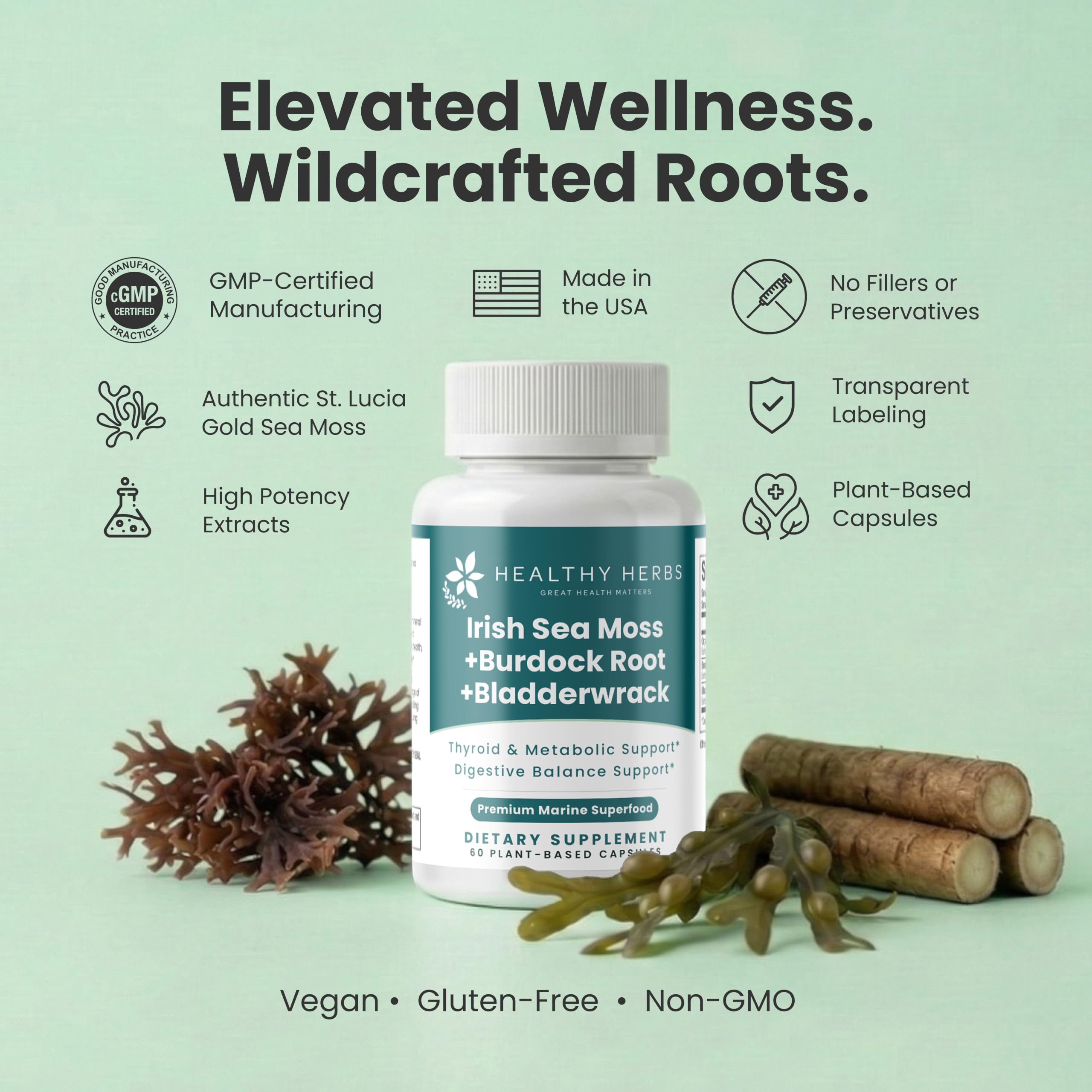 Healthy Herbs Wildcrafted Sea Moss Capsules | 2280mg Advanced Ocean Greens Complex Irish Sea Moss Superblend | US-Made, Vegan, Non-GMO, Easy-Swallow (3-Pack) — Amazon image 4