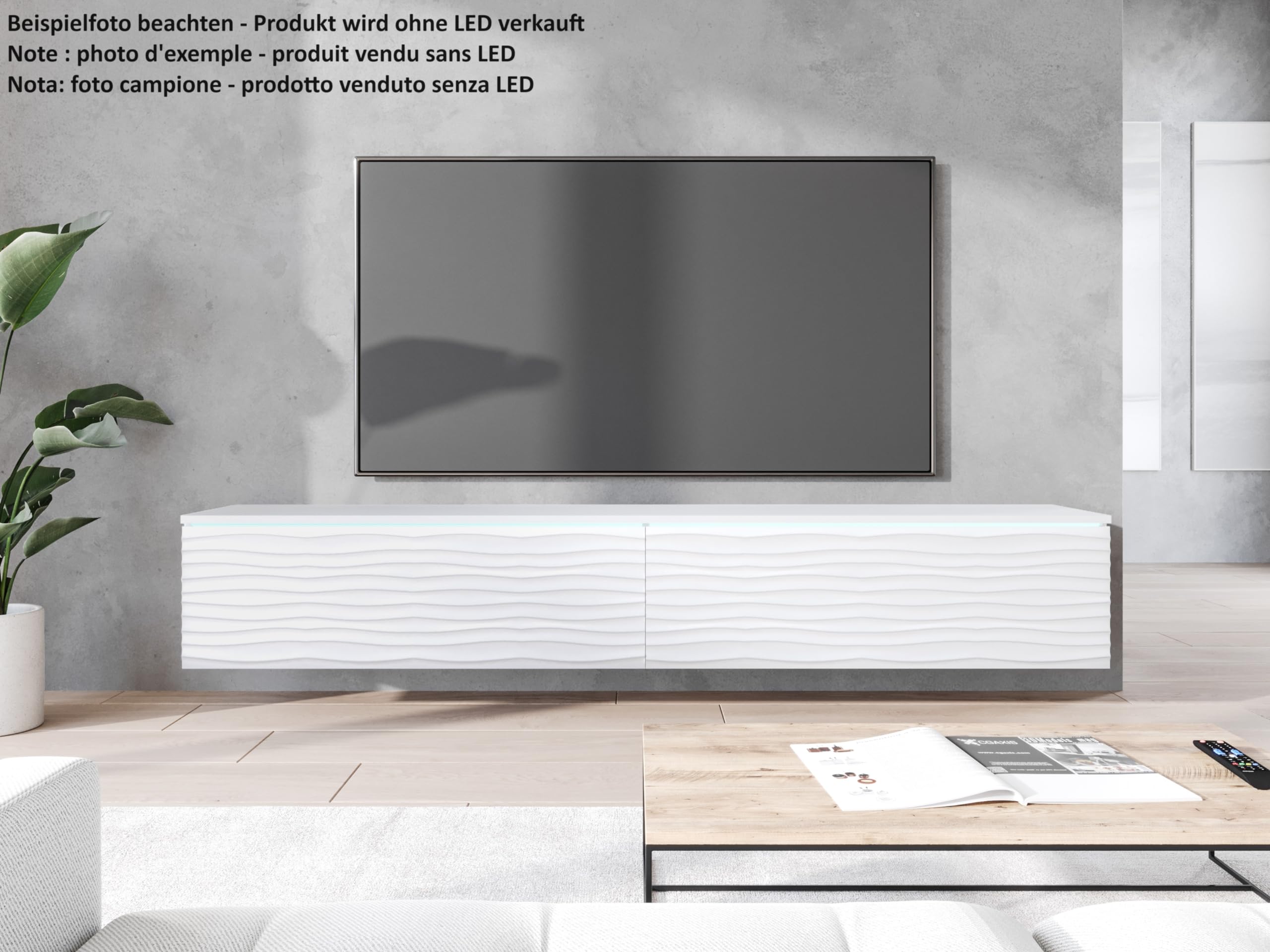 MINIO go for it - Armoire TV Lowboard Anne I 300x30x33 cm I avec Portes
