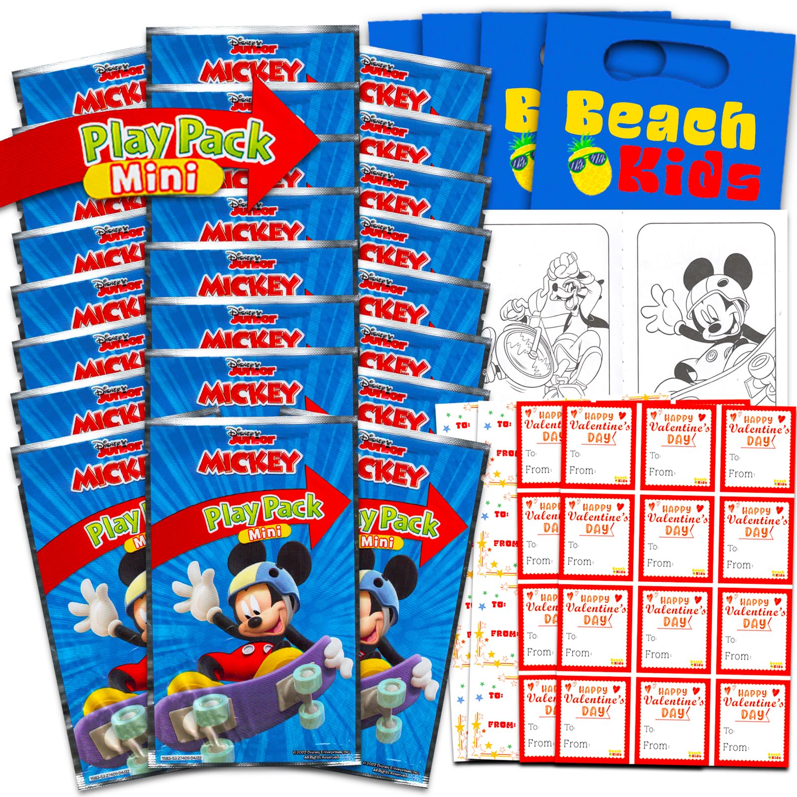 Mickey Mouse Valentine's Day Classroom Gift Exchange Bundle - 24 Mickey Mouse Mini Coloring Activity Books for School Valentines Cards, Stickers | Valentines Kids Party Favors