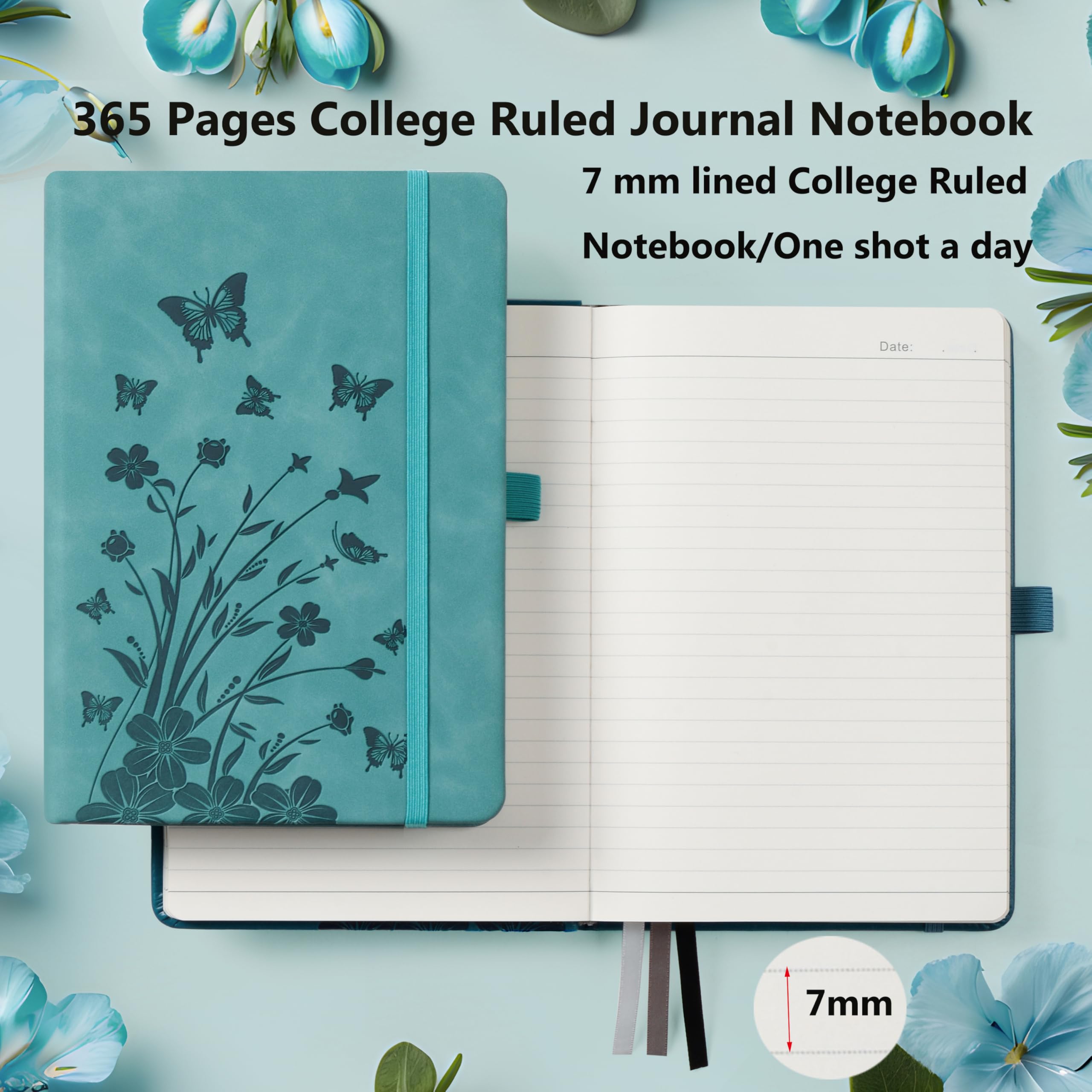 HwxBen Lined Journal Notebook- 365 Pages,Hardcover Leather Journals for Women Writing B5 7.7'' x 10''College Ruled 100 gsm Paper for Work,Note-Taking,Office,School,Home Supplies,Teal - Image 4