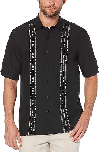 Cubavera Mens Short Sleeve Cuban Camp Shirt with Contrast Insert Panels