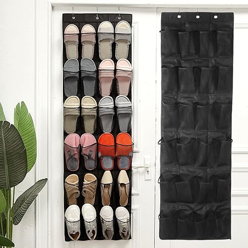 HMLINYAO 2 organizadores de zapatos colgantes sobre la puerta 24 bolsillos de malla para colgar zapatos con 6 ganchos de metal utilizado para
