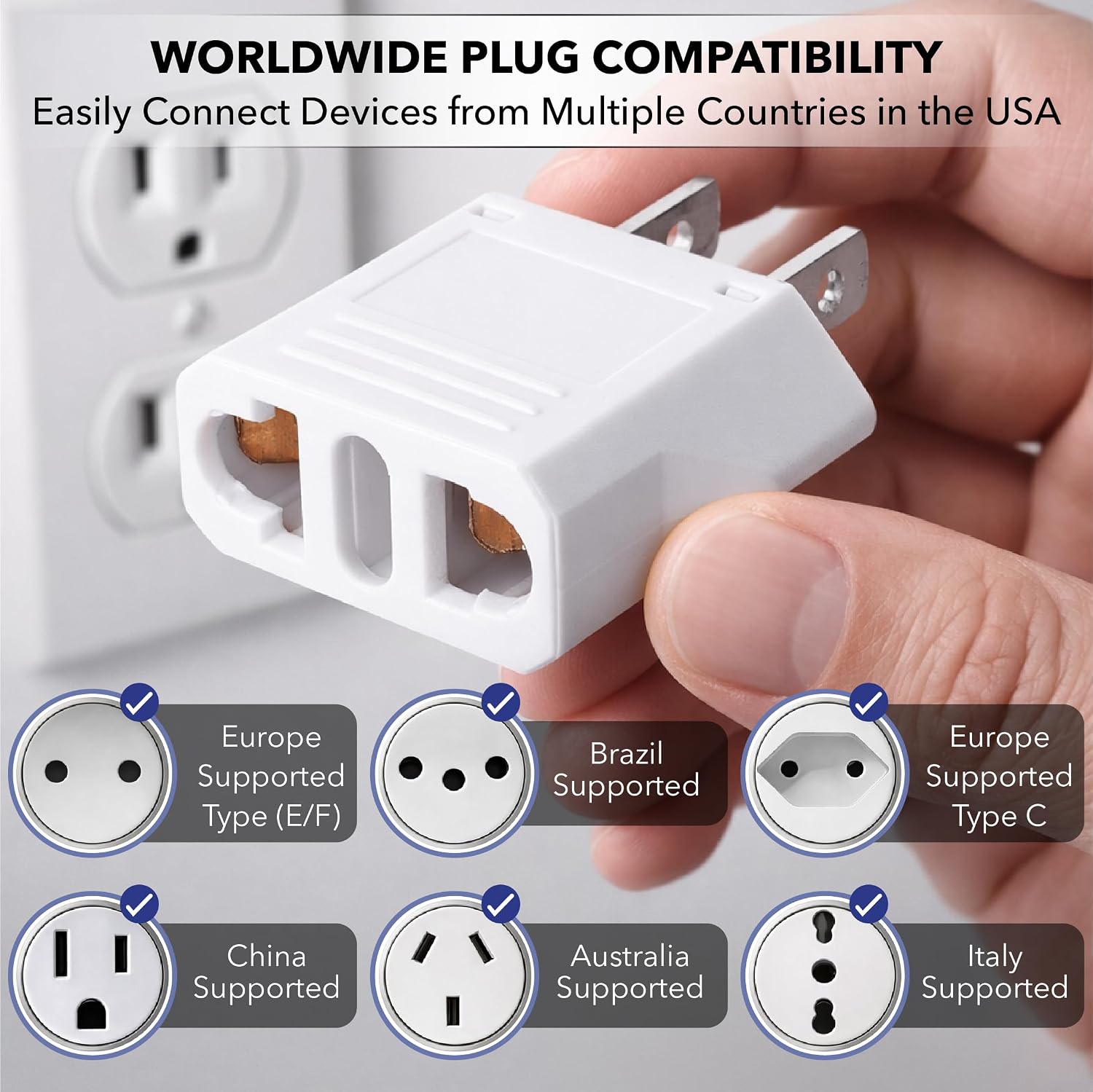 Bates- European to US Plug Adapter, 3 Pack EU to US Adapters | Europe to USA Plug Adaptor Travel Adapters European to American Canada Mexico
