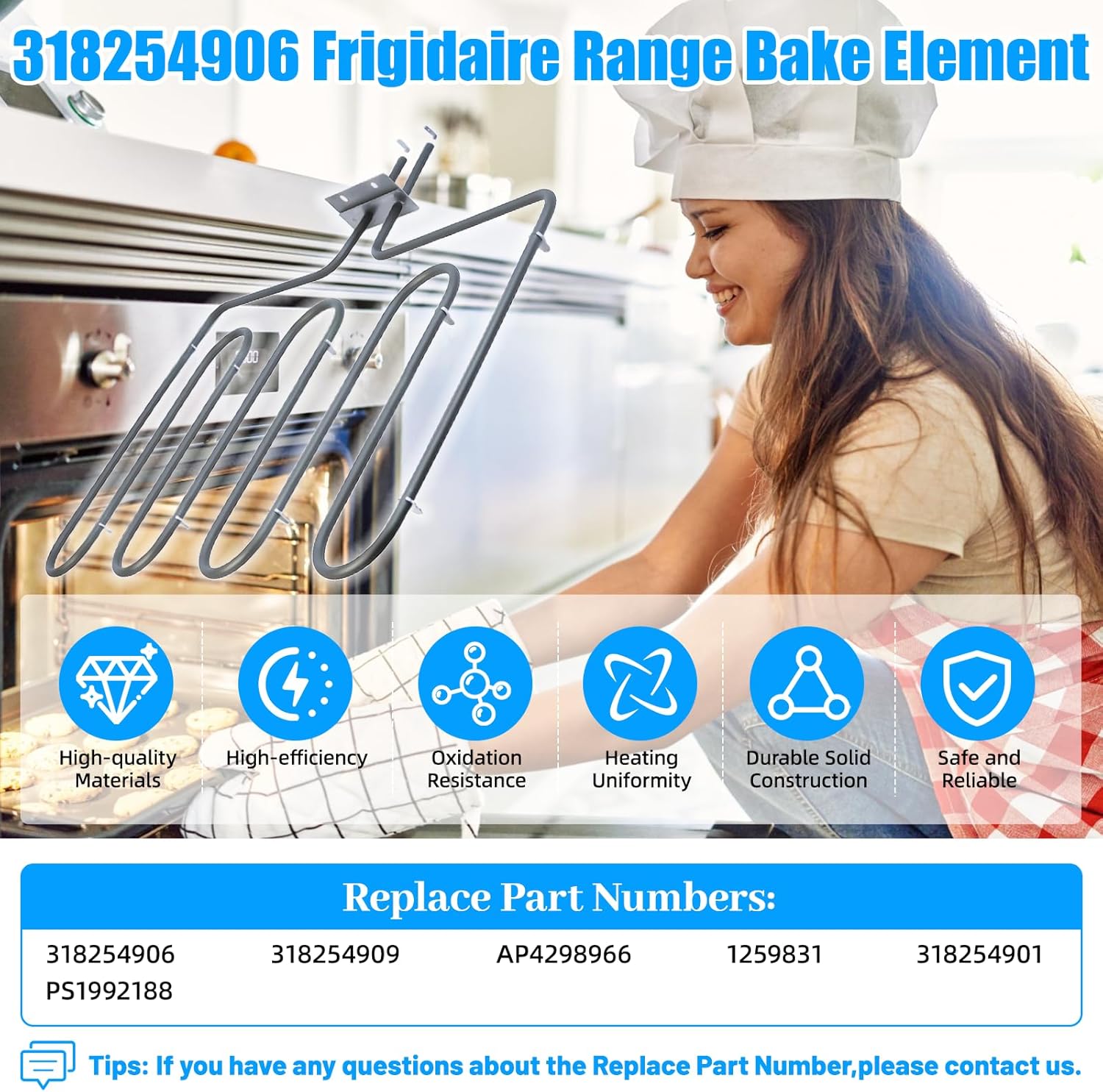 UPGRADED 318254906 Oven Heating Element Compatible with Frigidaire Kenmore Electrolux Electric Range Stove Ovens Parts,318254906 Frigidaire Broil Element 318254909 318254901 1259831 Oven Bake Element